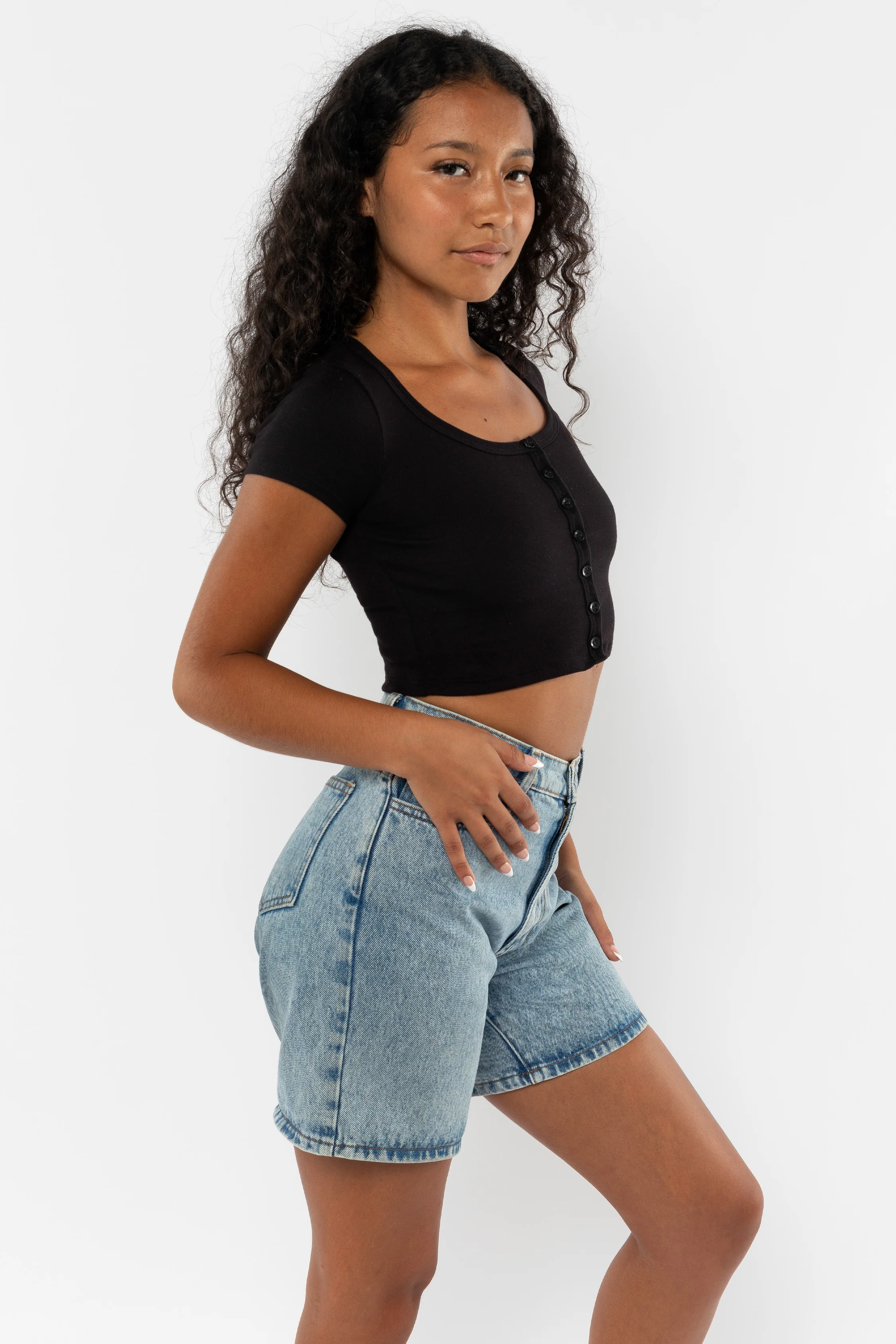 43025 - Baby Rib Short Sleeve Button Up Crop Top - Image 10