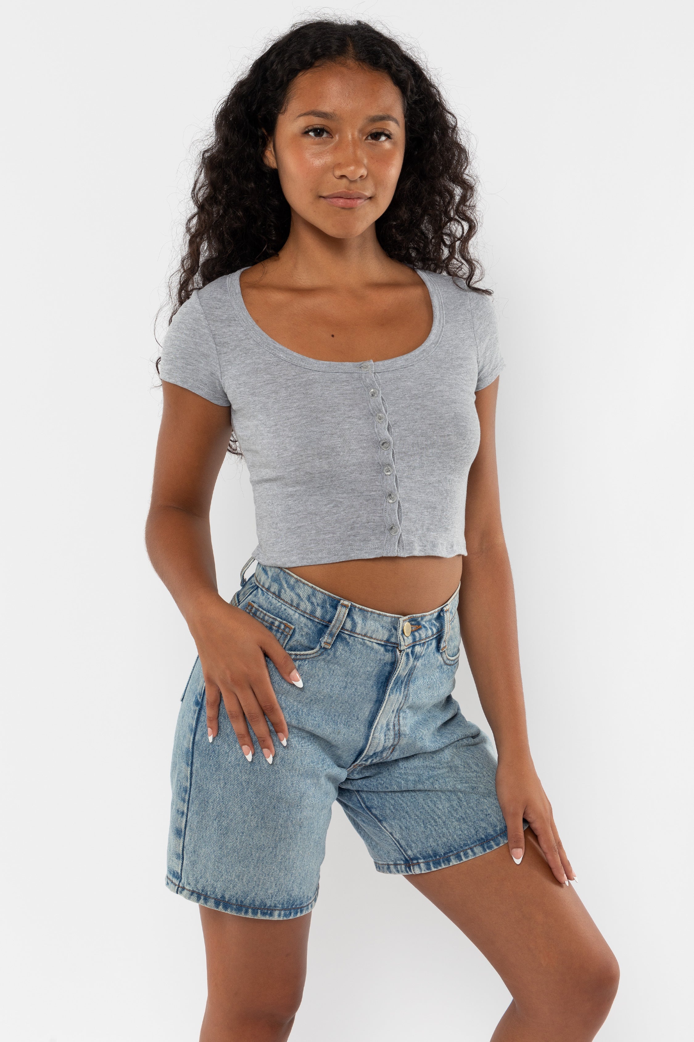 43025 - Baby Rib Short Sleeve Button Up Crop Top - Image 11