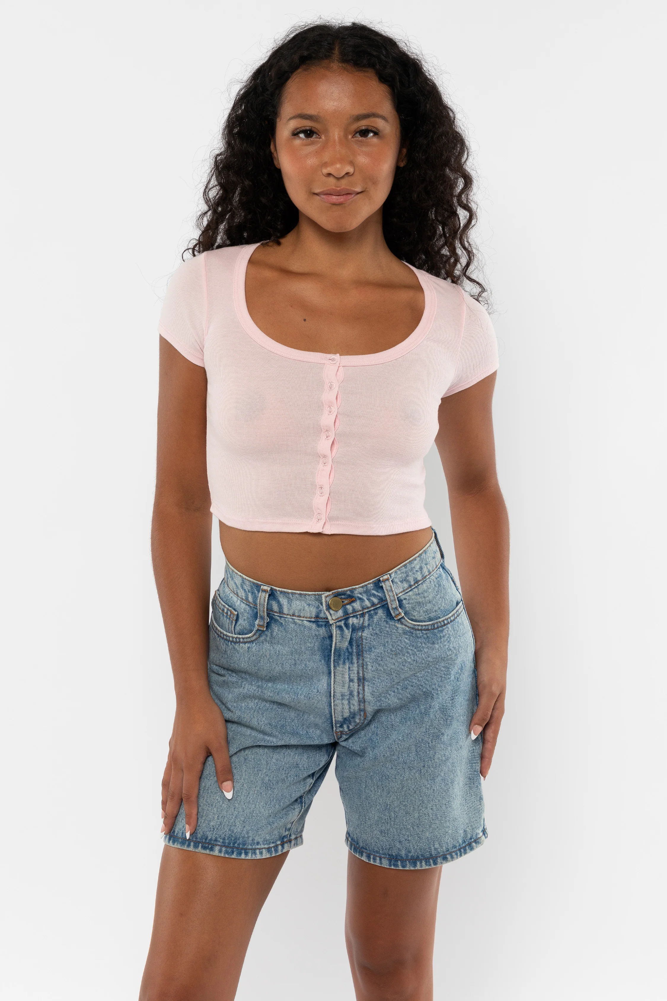 43025 - Baby Rib Short Sleeve Button Up Crop Top - Image 13