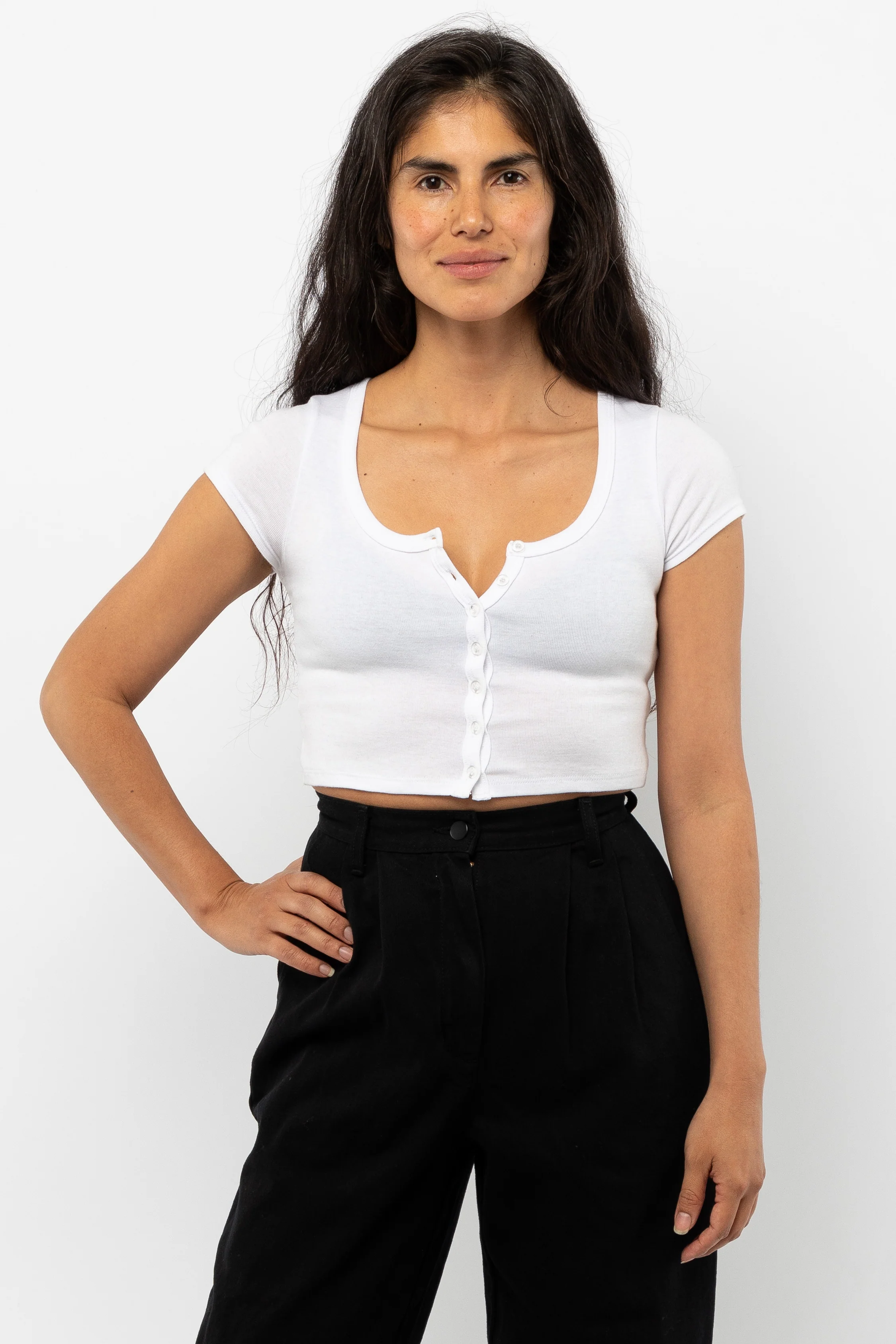 43025 - Baby Rib Short Sleeve Button Up Crop Top - Image 17