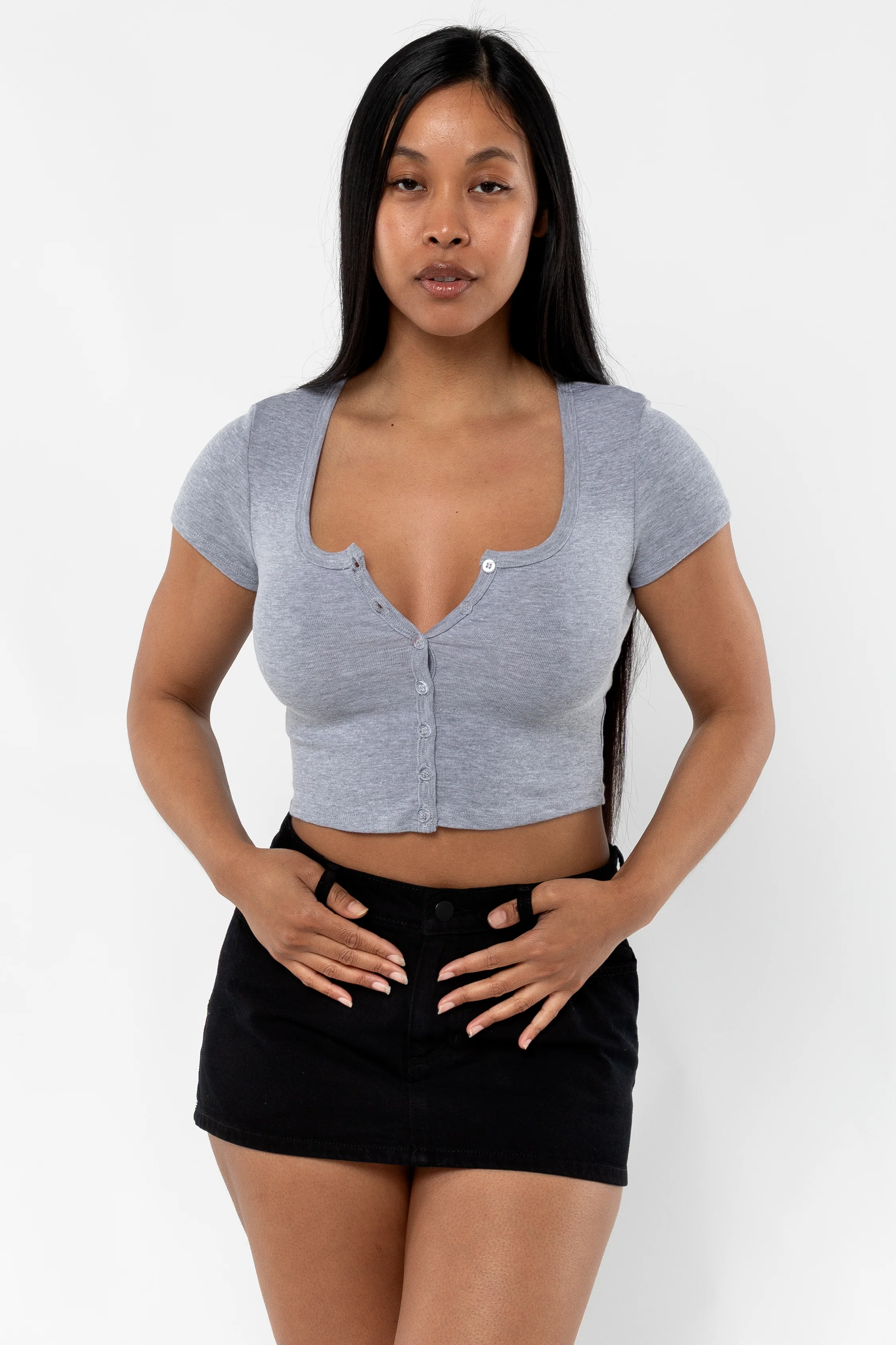 43025 - Baby Rib Short Sleeve Button Up Crop Top - Image 6