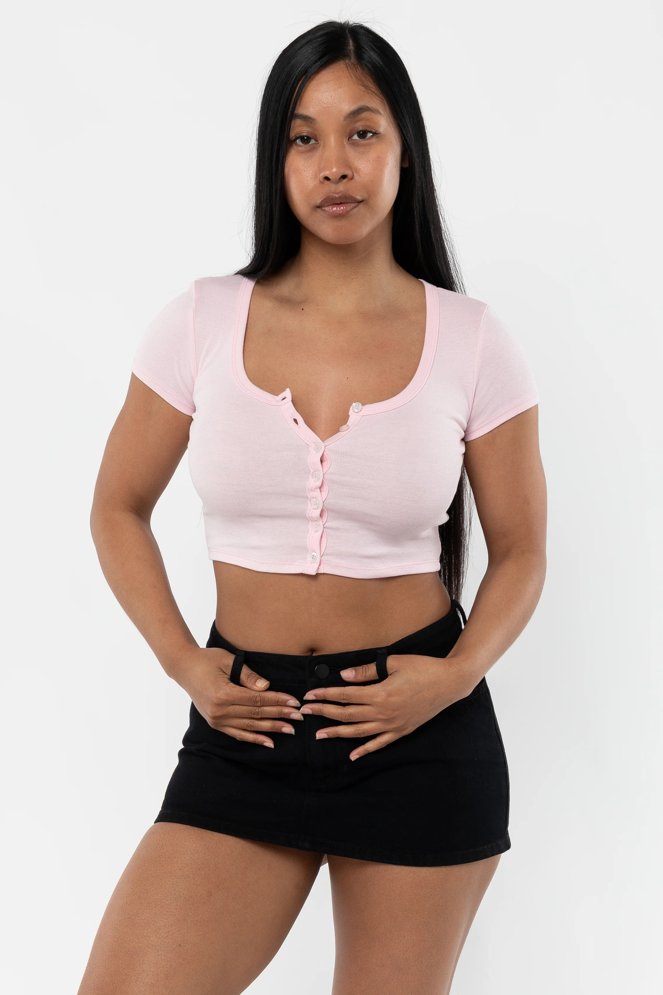 43025 - Baby Rib Short Sleeve Button Up Crop Top - Image 7