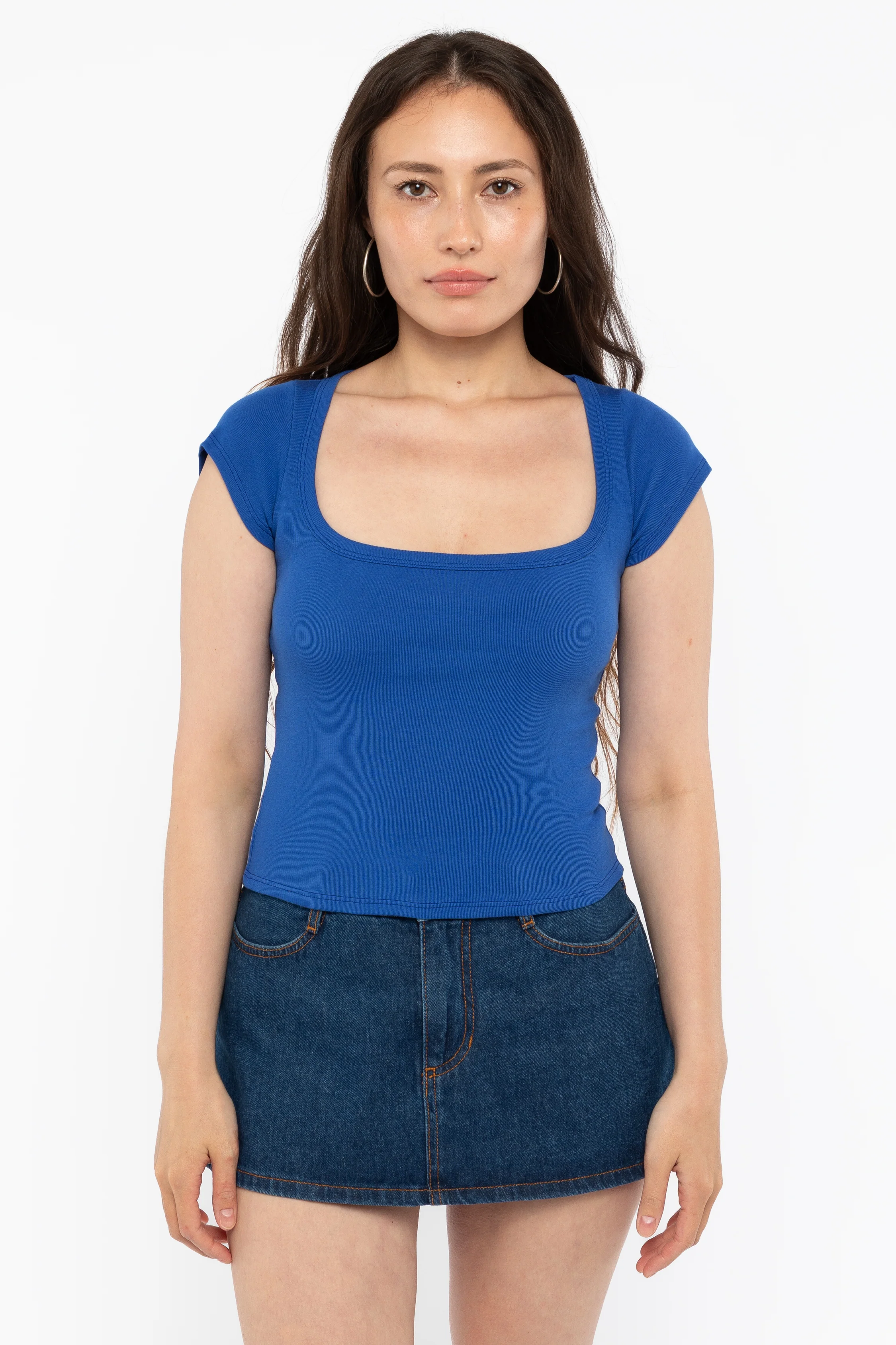43023 - Baby Rib Square Neck Cap Sleeve Tee - Image 2