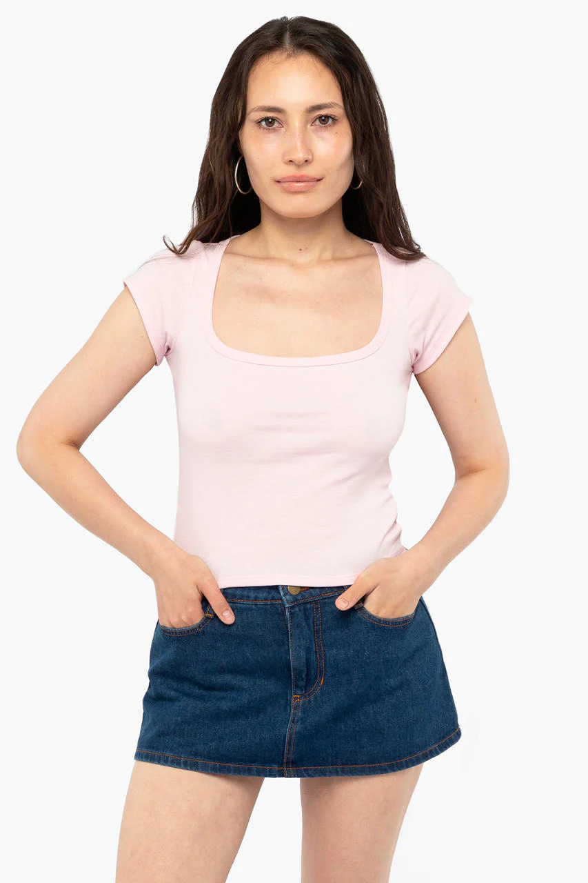 43023 - Baby Rib Square Neck Cap Sleeve Tee - Image 20
