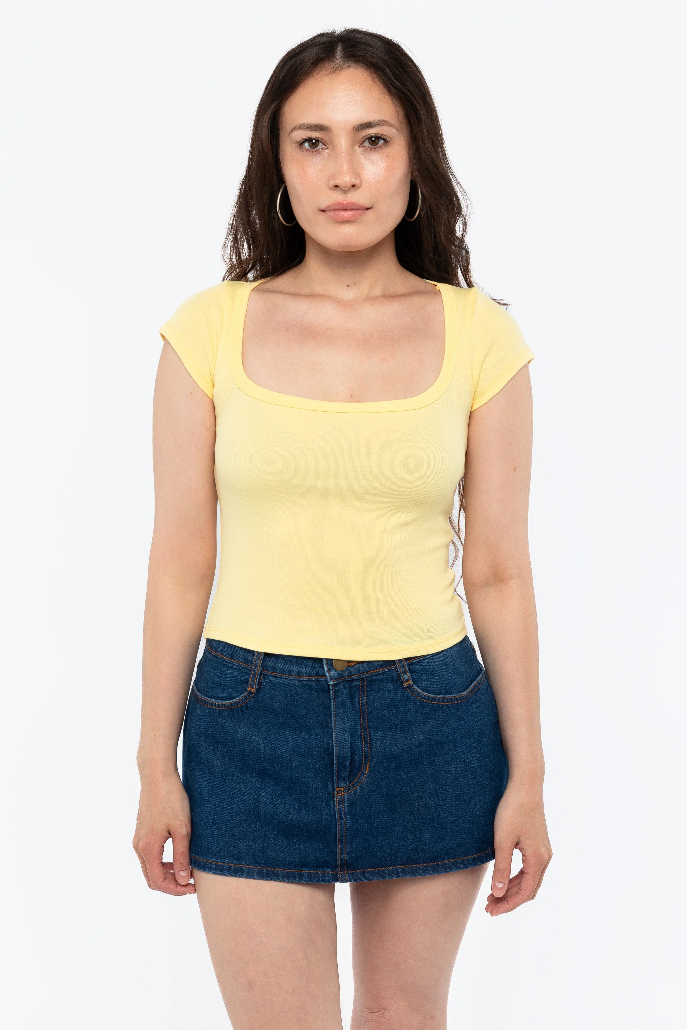 43023 - Baby Rib Square Neck Cap Sleeve Tee - Image 21
