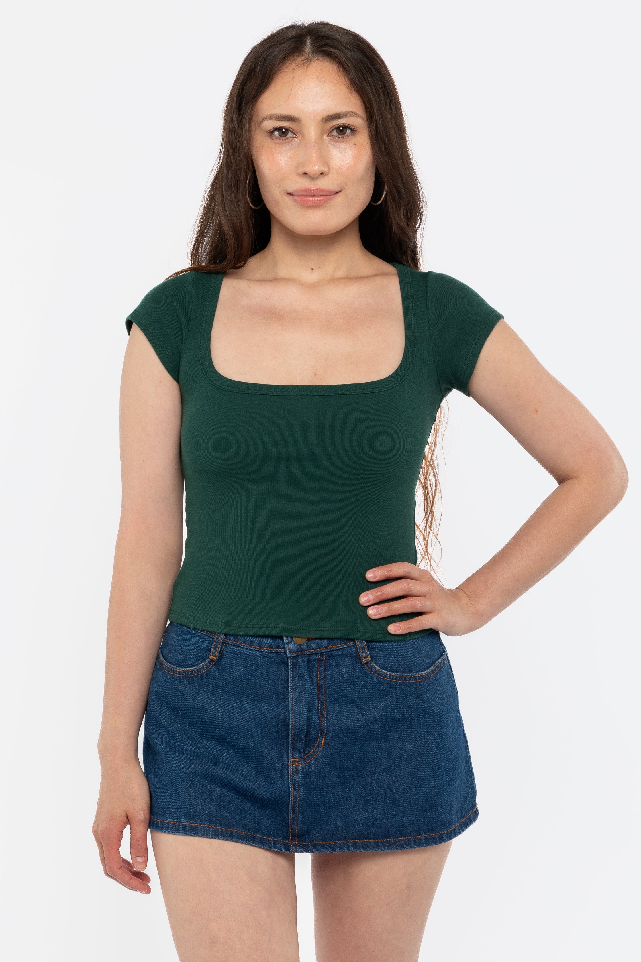 43023 - Baby Rib Square Neck Cap Sleeve Tee - Image 24