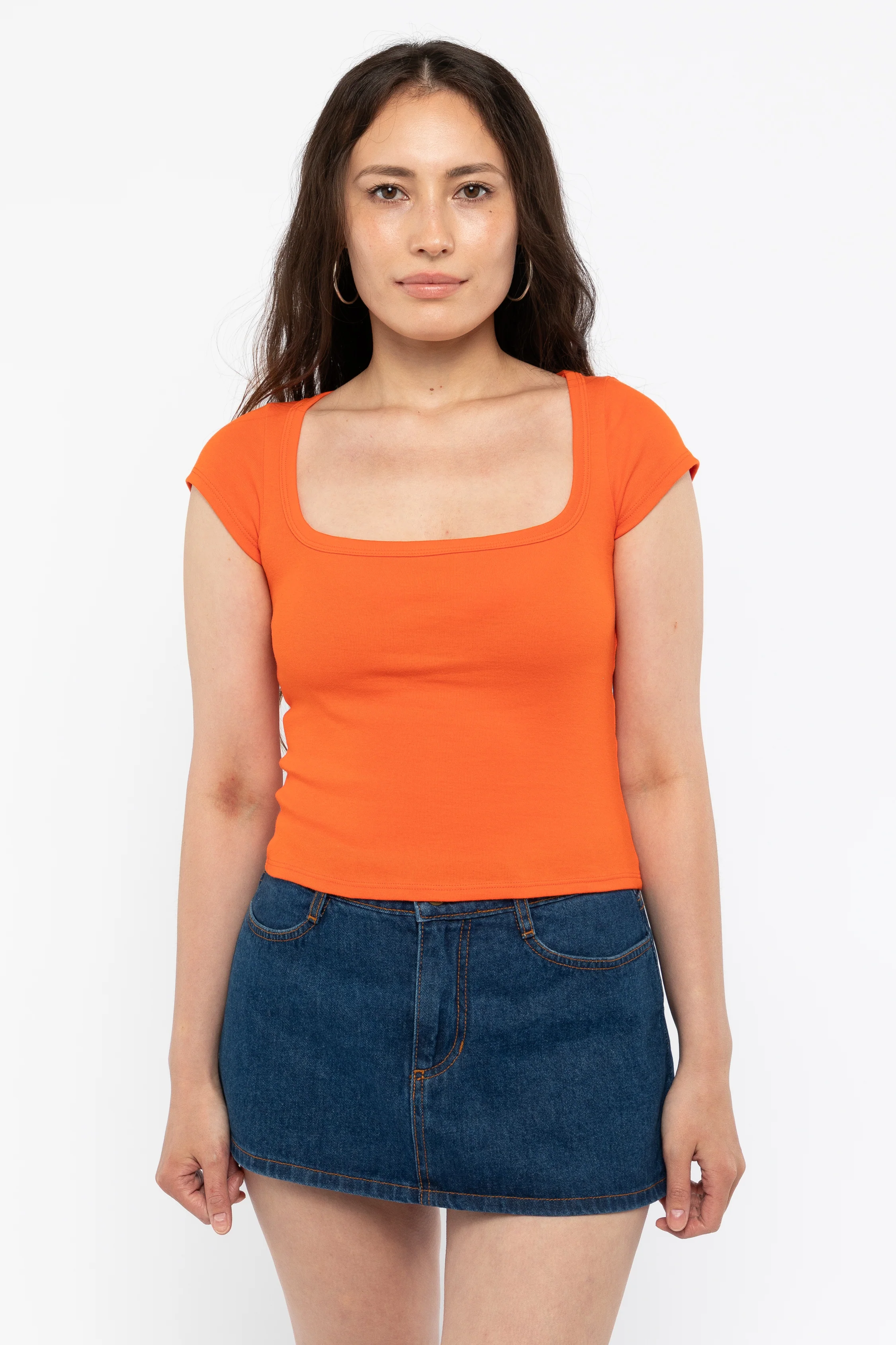 43023 - Baby Rib Square Neck Cap Sleeve Tee - Image 29