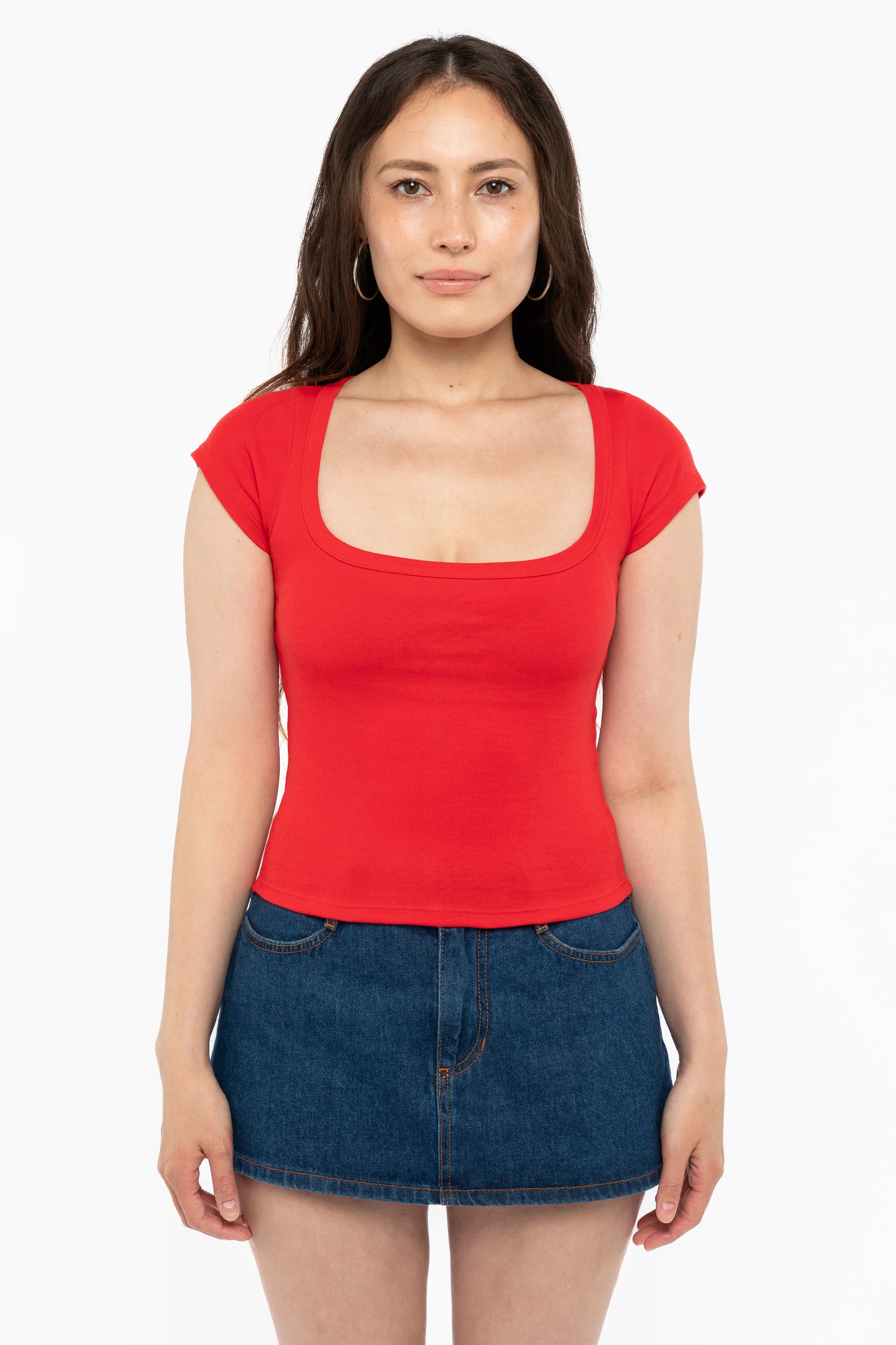 43023 - Baby Rib Square Neck Cap Sleeve Tee - Image 3