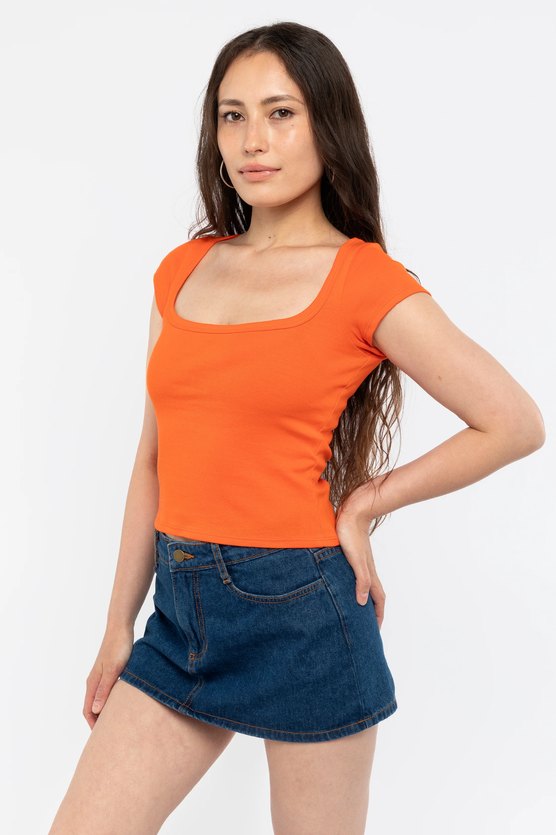 43023 - Baby Rib Square Neck Cap Sleeve Tee - Image 30