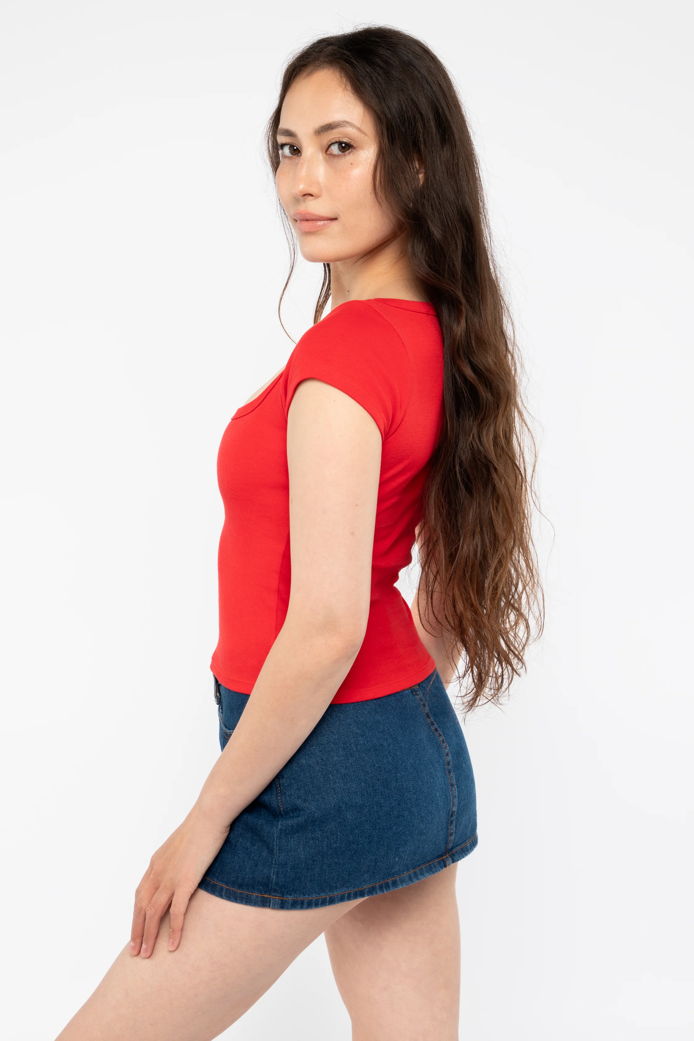 43023 - Baby Rib Square Neck Cap Sleeve Tee - Image 32
