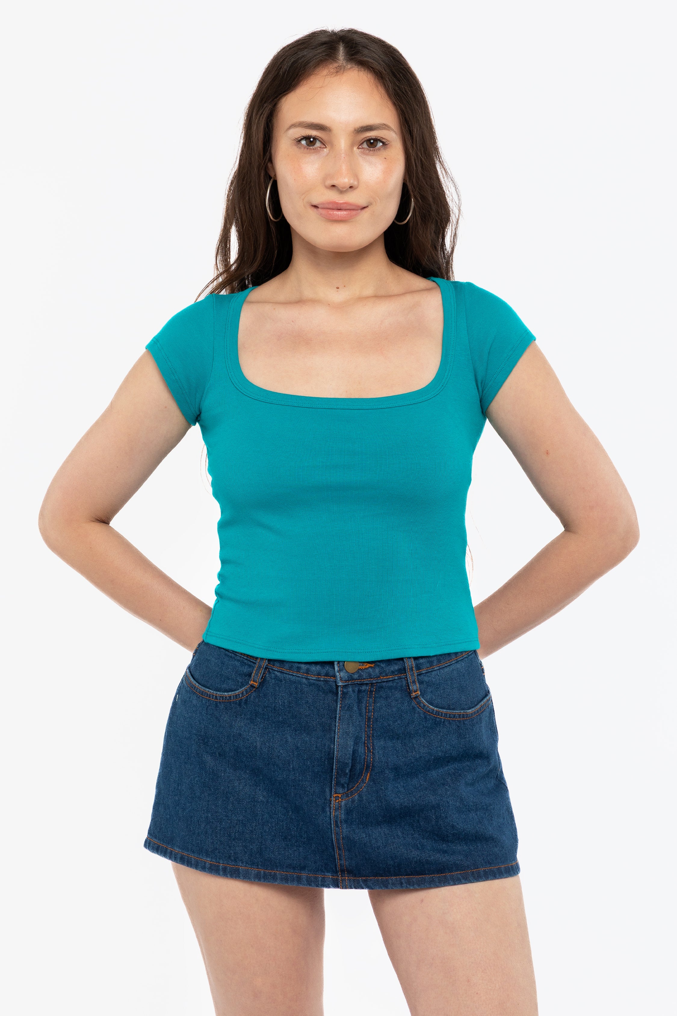 43023 - Baby Rib Square Neck Cap Sleeve Tee - Image 35