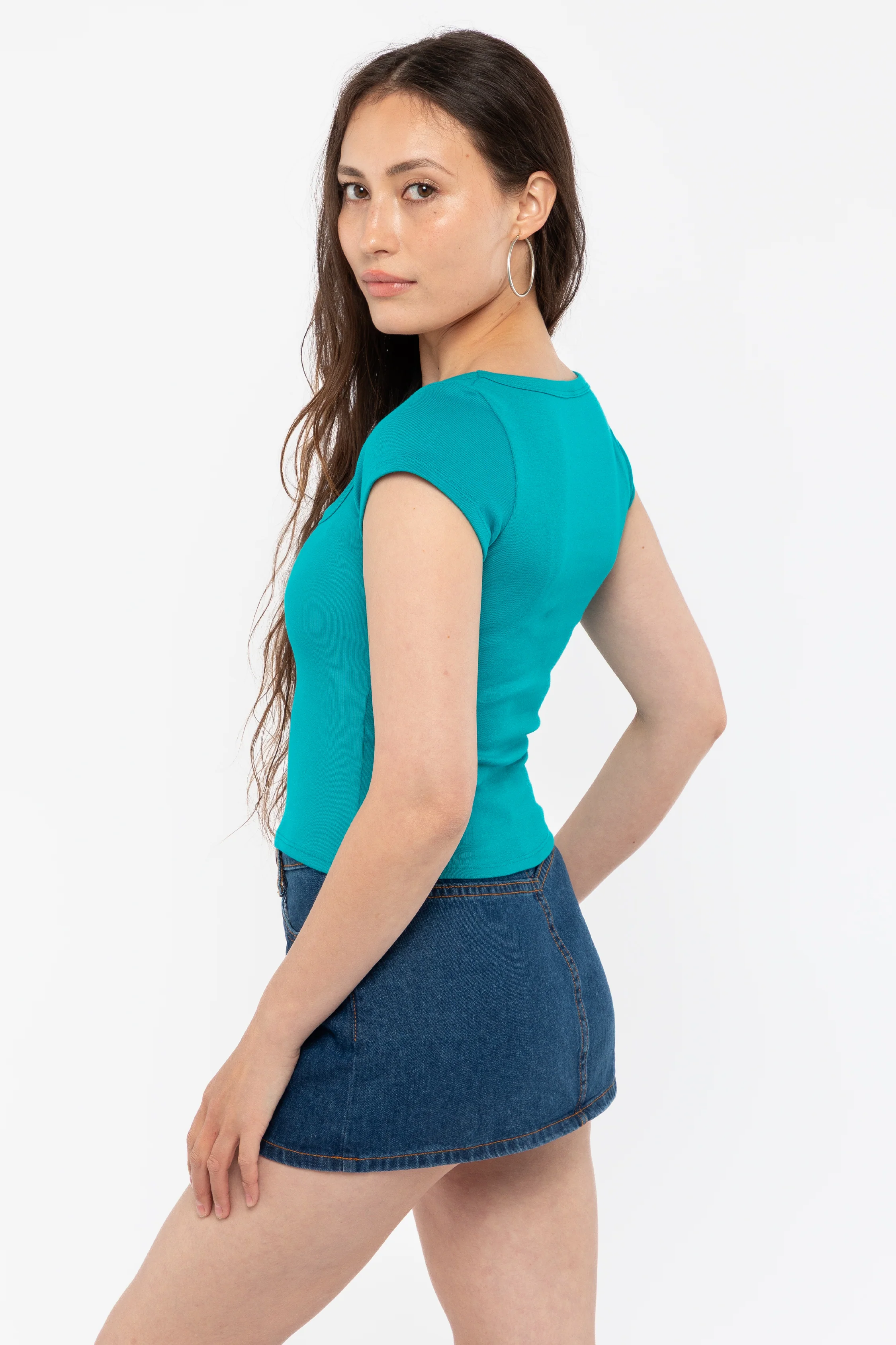43023 - Baby Rib Square Neck Cap Sleeve Tee - Image 36