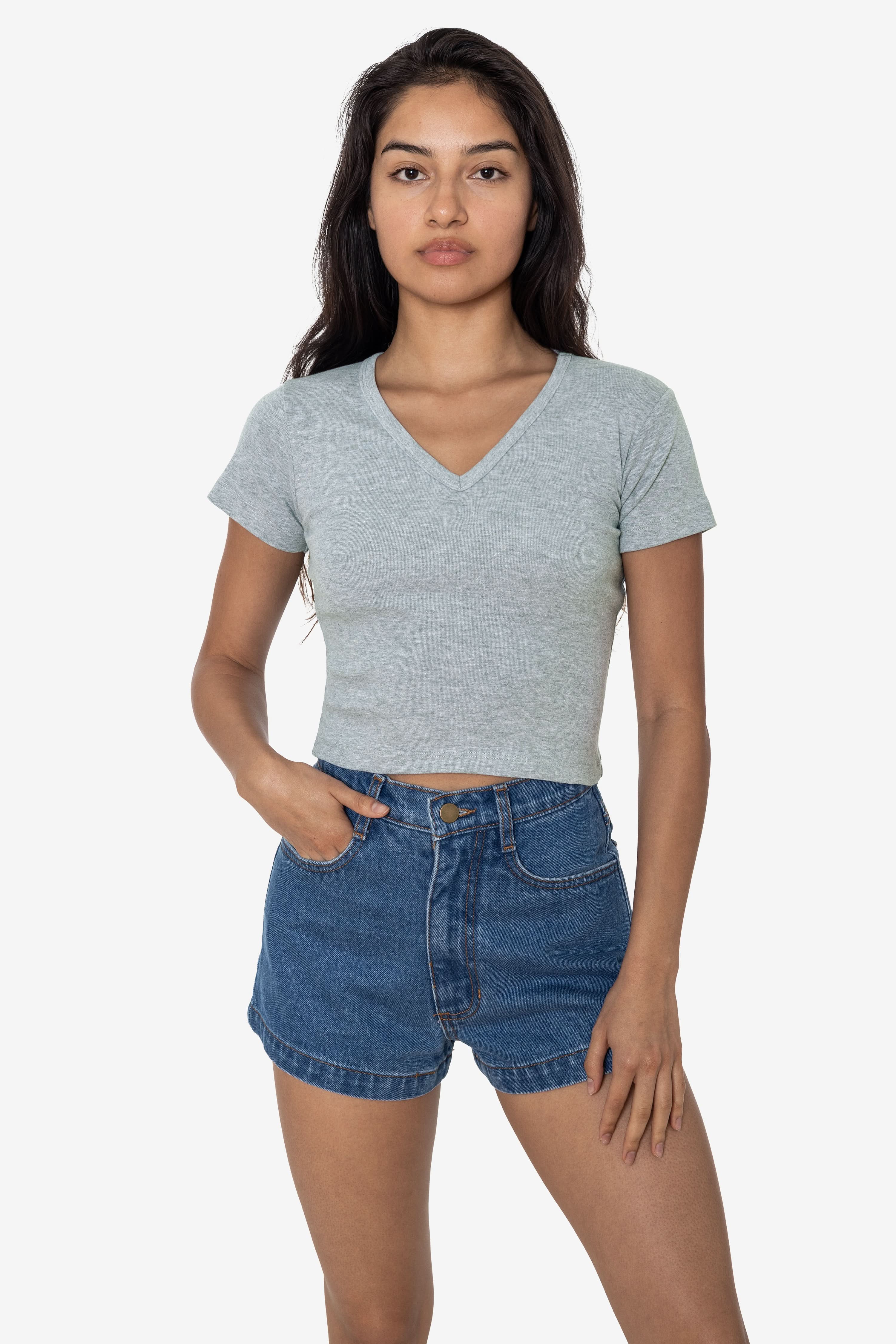 4356 - Baby Rib Short Sleeve V-Neck Crop Tee - Image 10