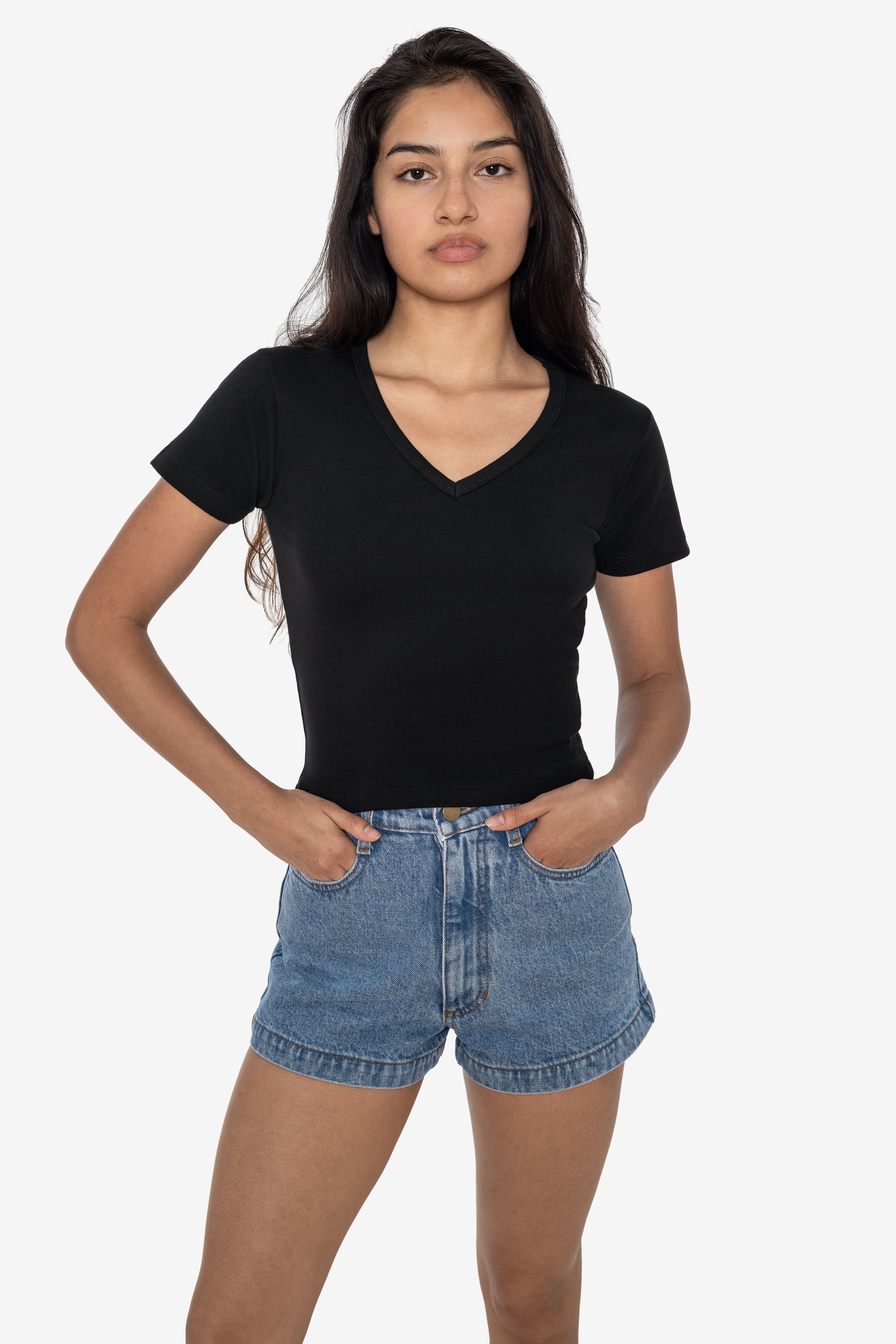 4356 - Baby Rib Short Sleeve V-Neck Crop Tee - Image 13