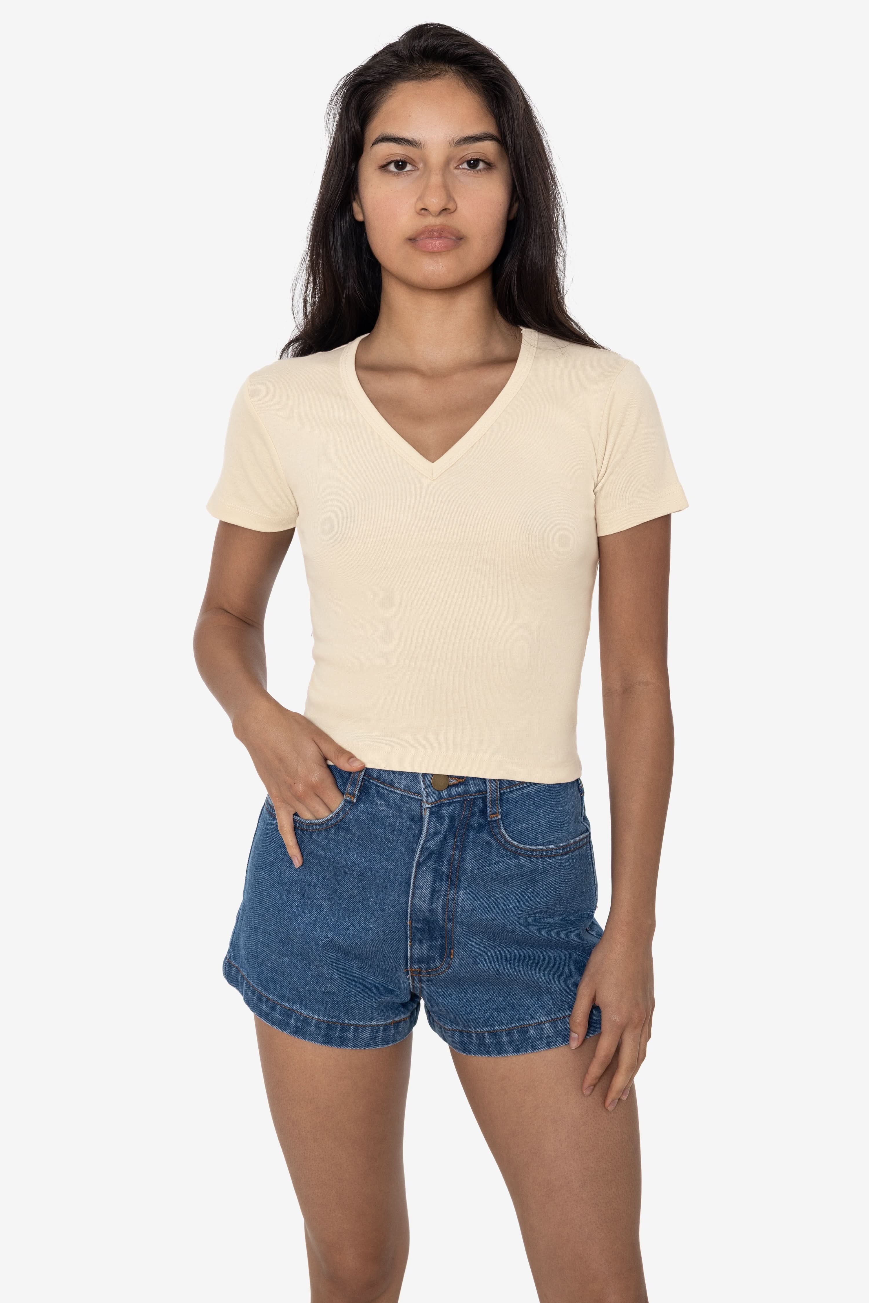 4356 - Baby Rib Short Sleeve V-Neck Crop Tee - Image 15
