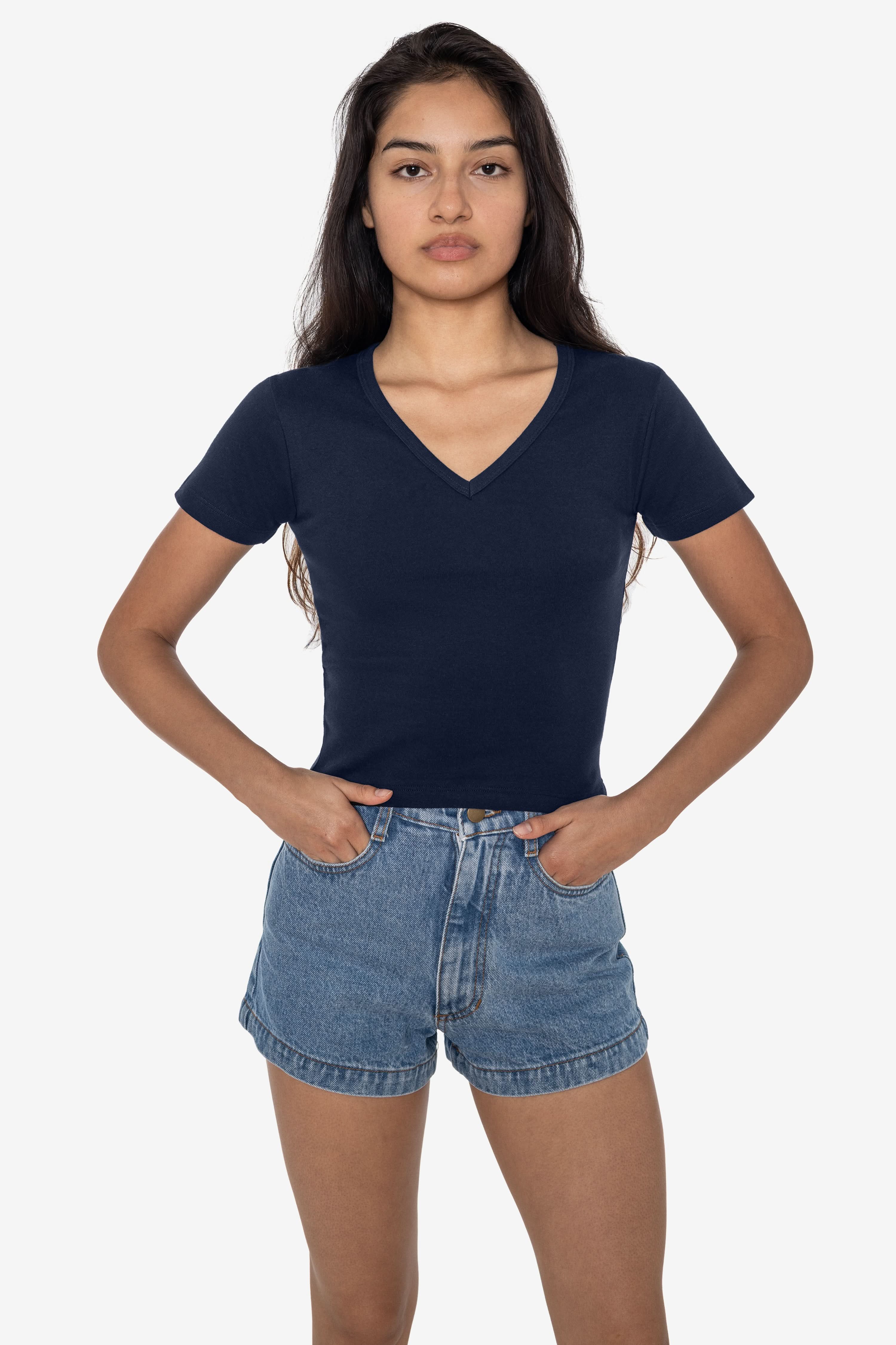 4356 - Baby Rib Short Sleeve V-Neck Crop Tee - Image 16