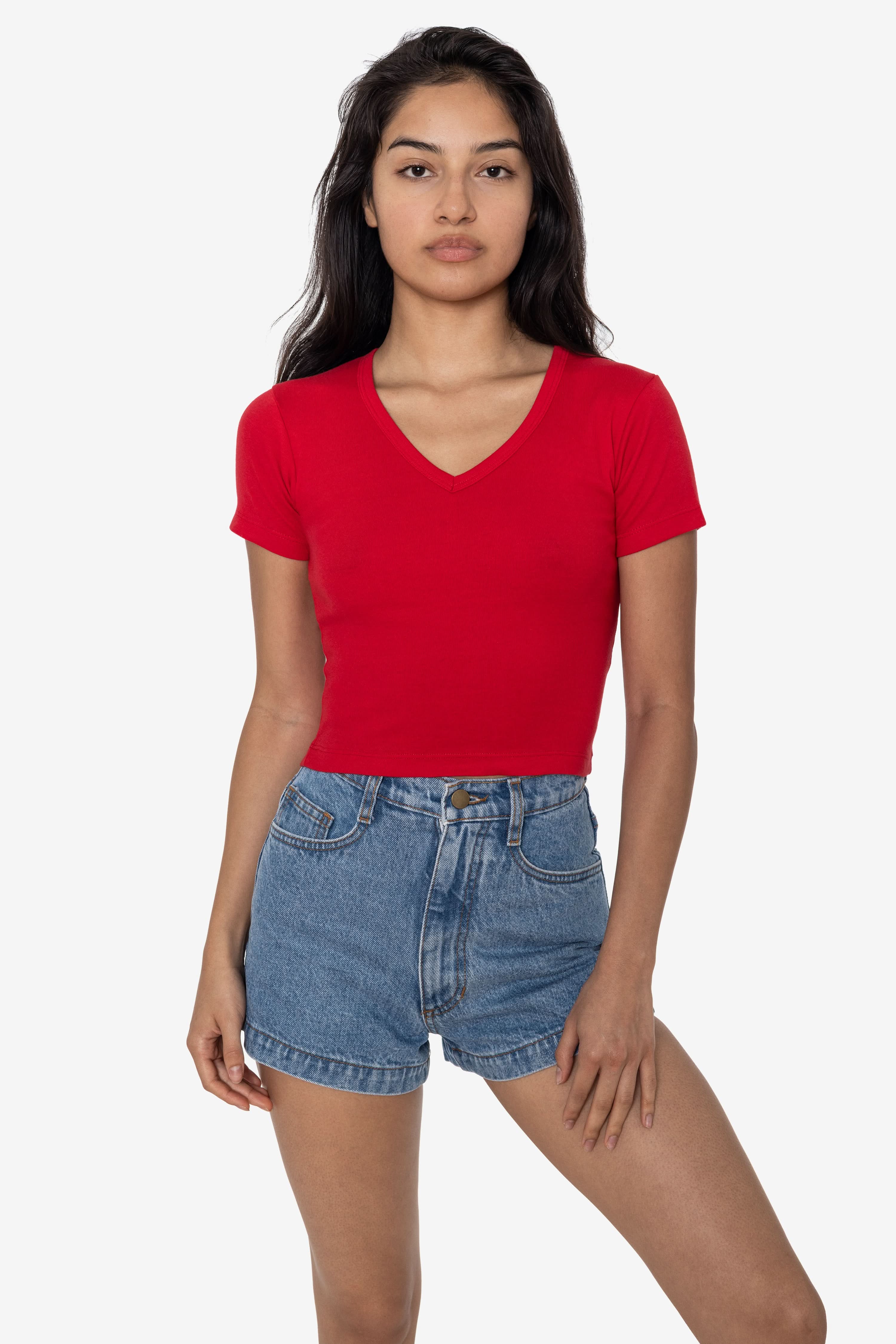 4356 - Baby Rib Short Sleeve V-Neck Crop Tee - Image 17