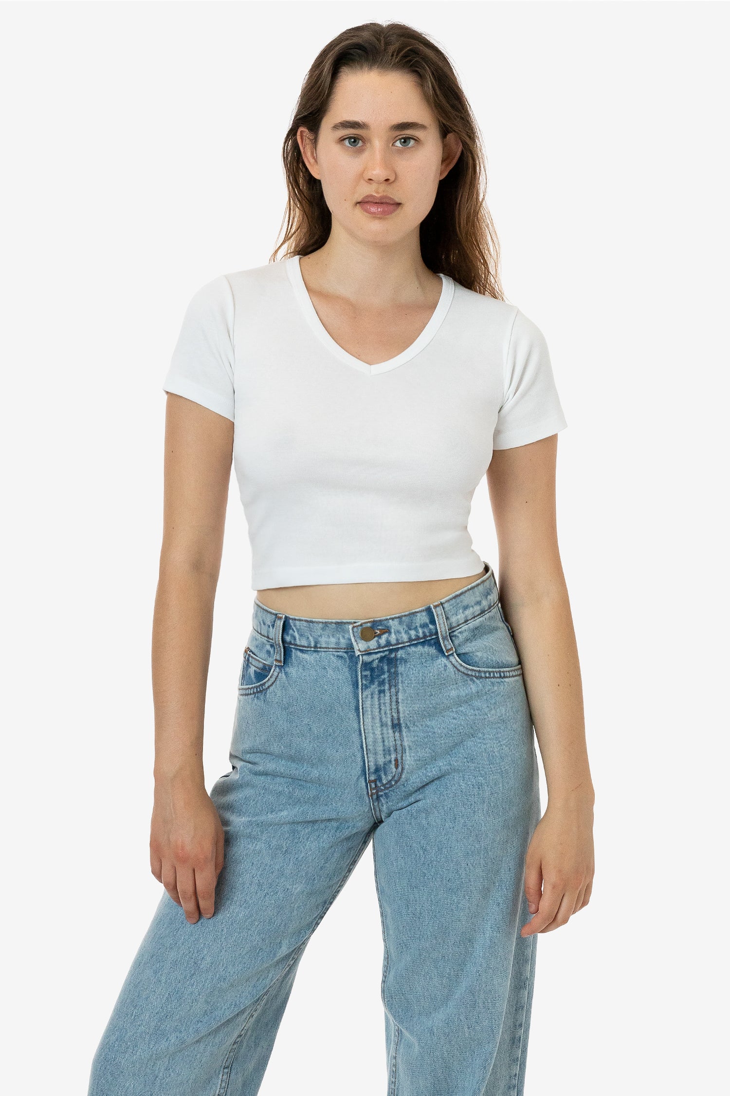 4356 - Baby Rib Short Sleeve V-Neck Crop Tee - Image 3