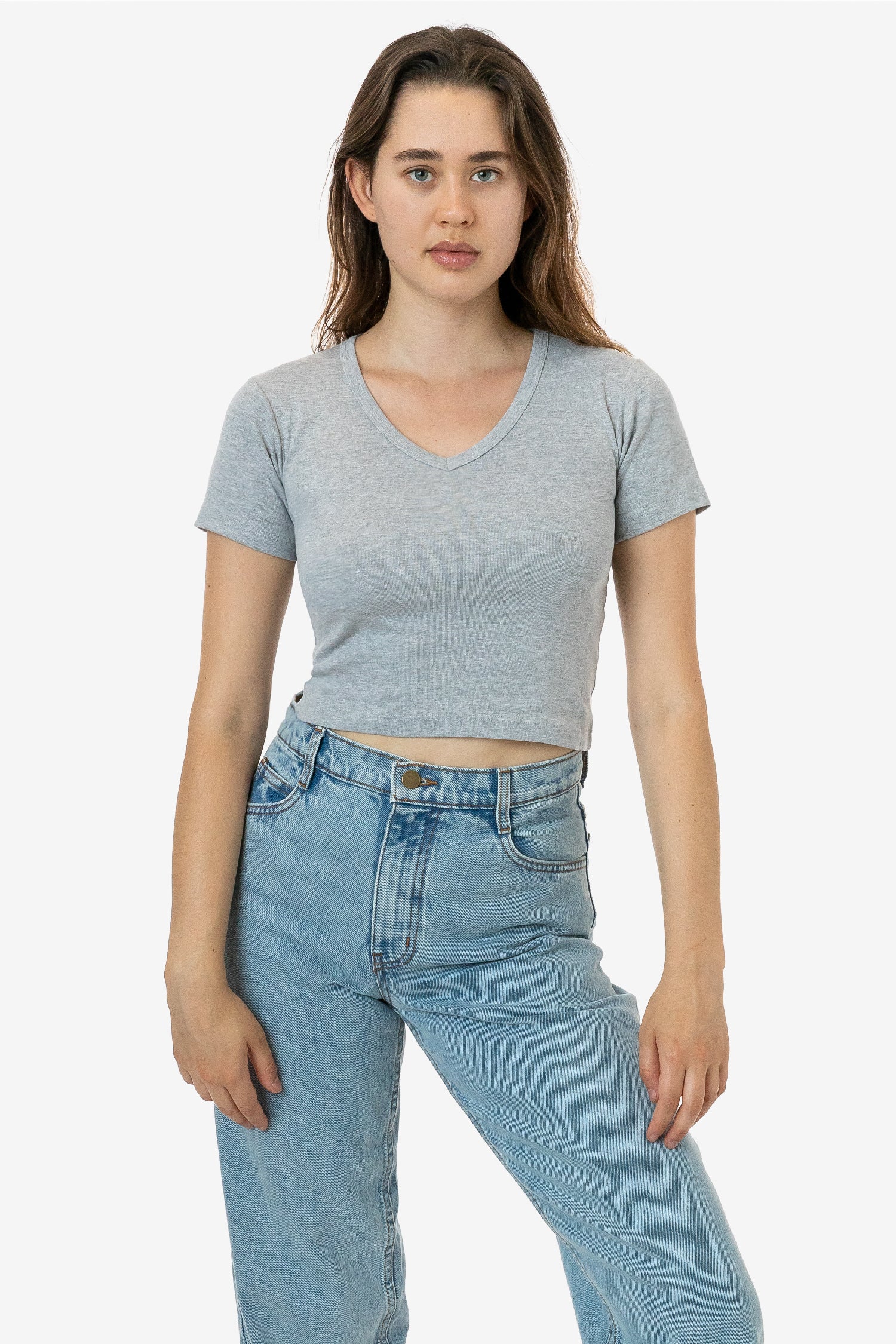 4356 - Baby Rib Short Sleeve V-Neck Crop Tee - Image 4