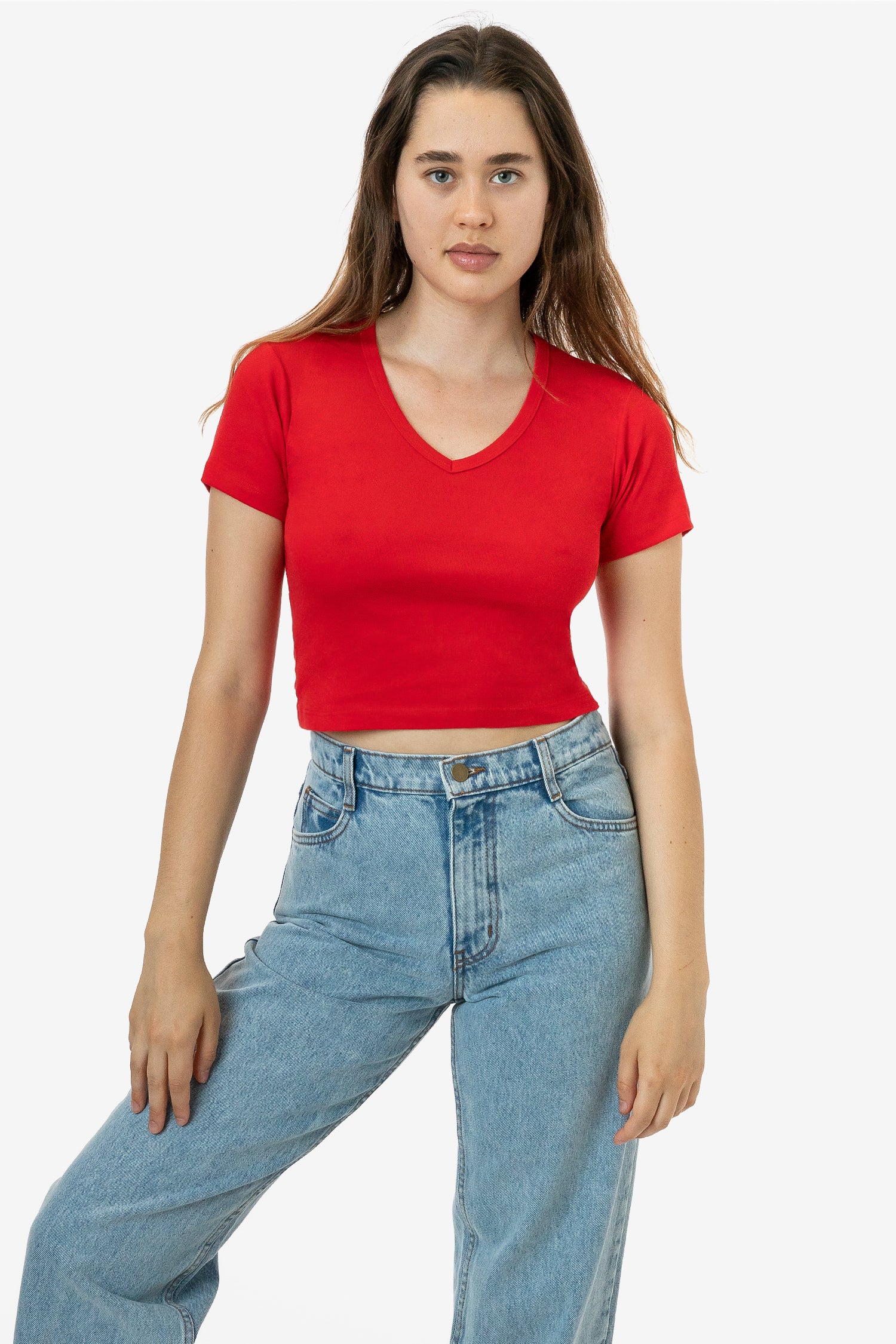 4356 - Baby Rib Short Sleeve V-Neck Crop Tee - Image 5