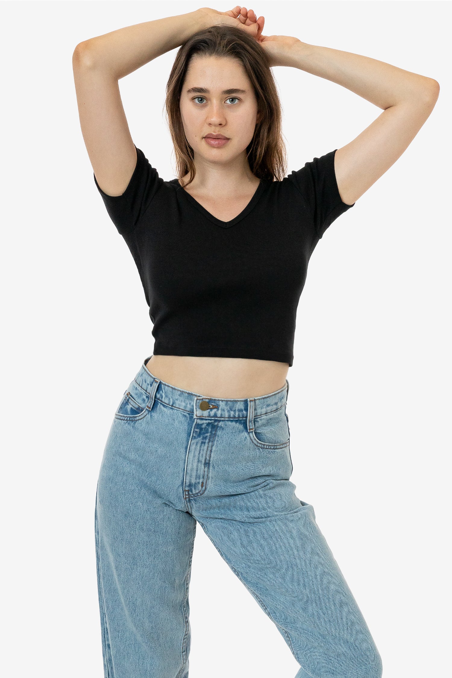 4356 - Baby Rib Short Sleeve V-Neck Crop Tee - Image 6