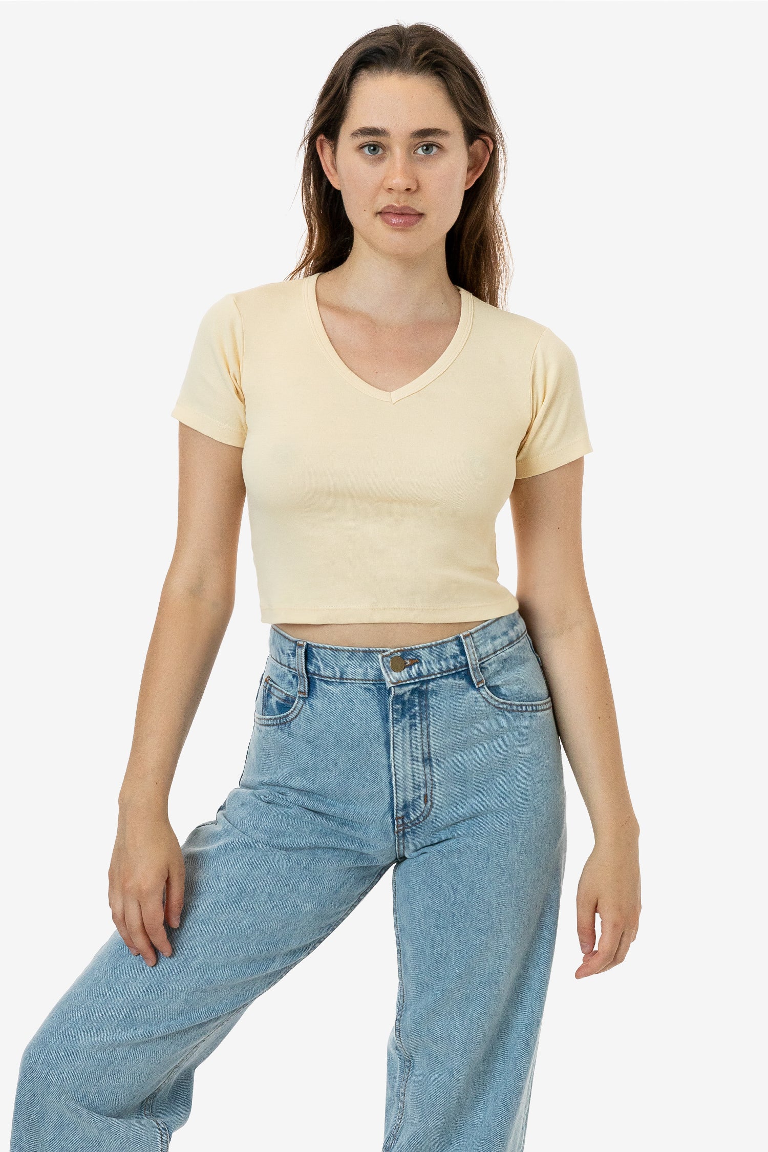 4356 - Baby Rib Short Sleeve V-Neck Crop Tee - Image 7