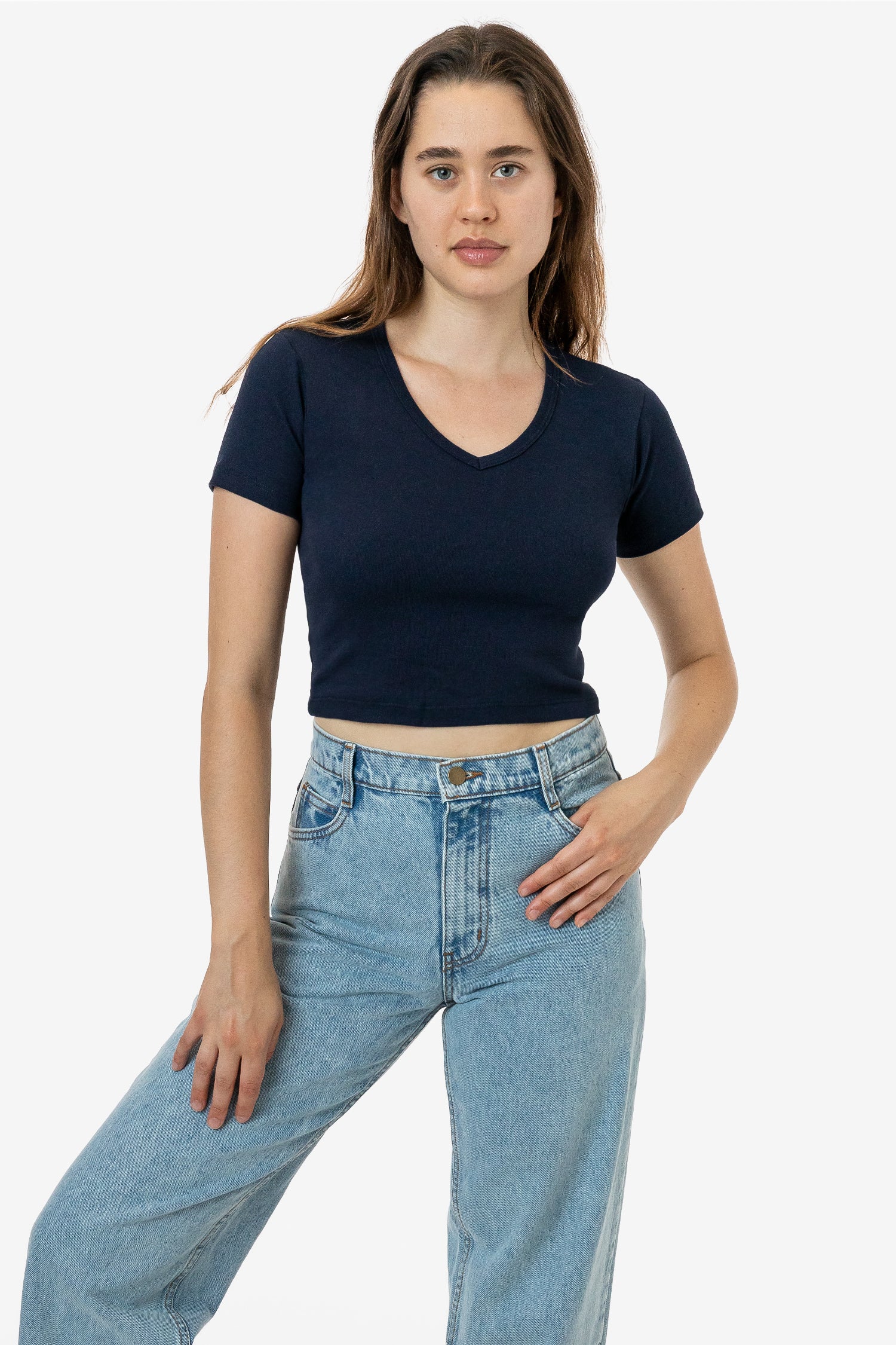 4356 - Baby Rib Short Sleeve V-Neck Crop Tee - Image 8