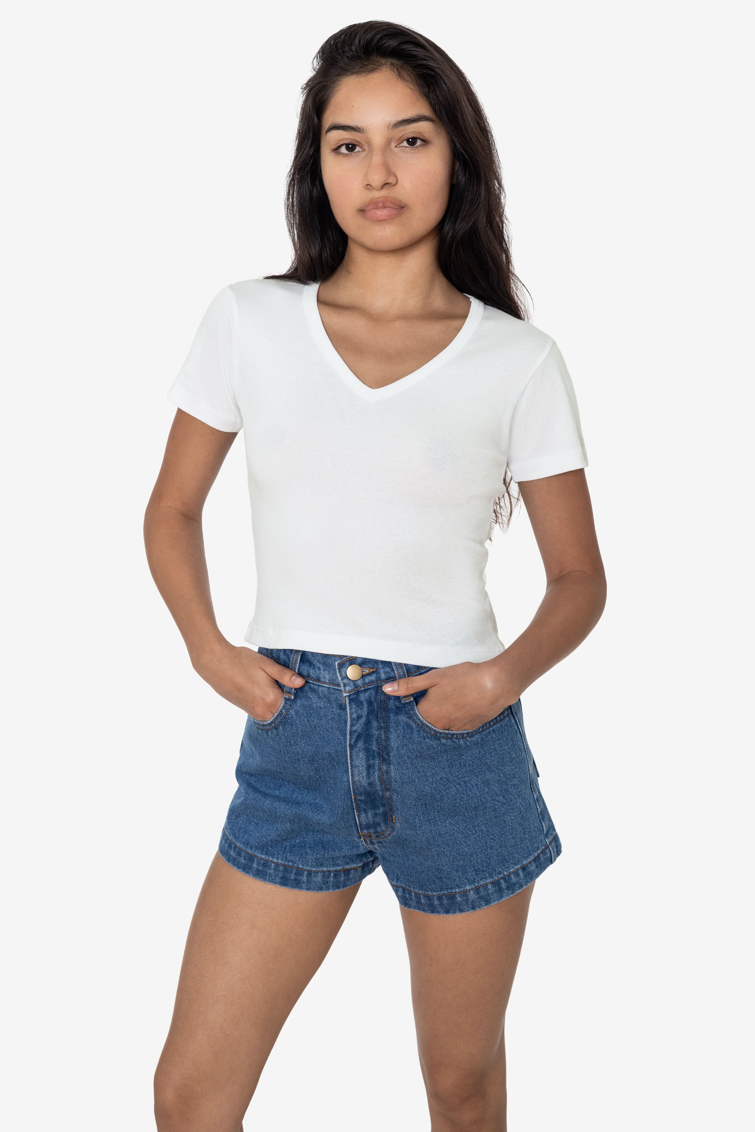 4356 - Baby Rib Short Sleeve V-Neck Crop Tee - Image 9