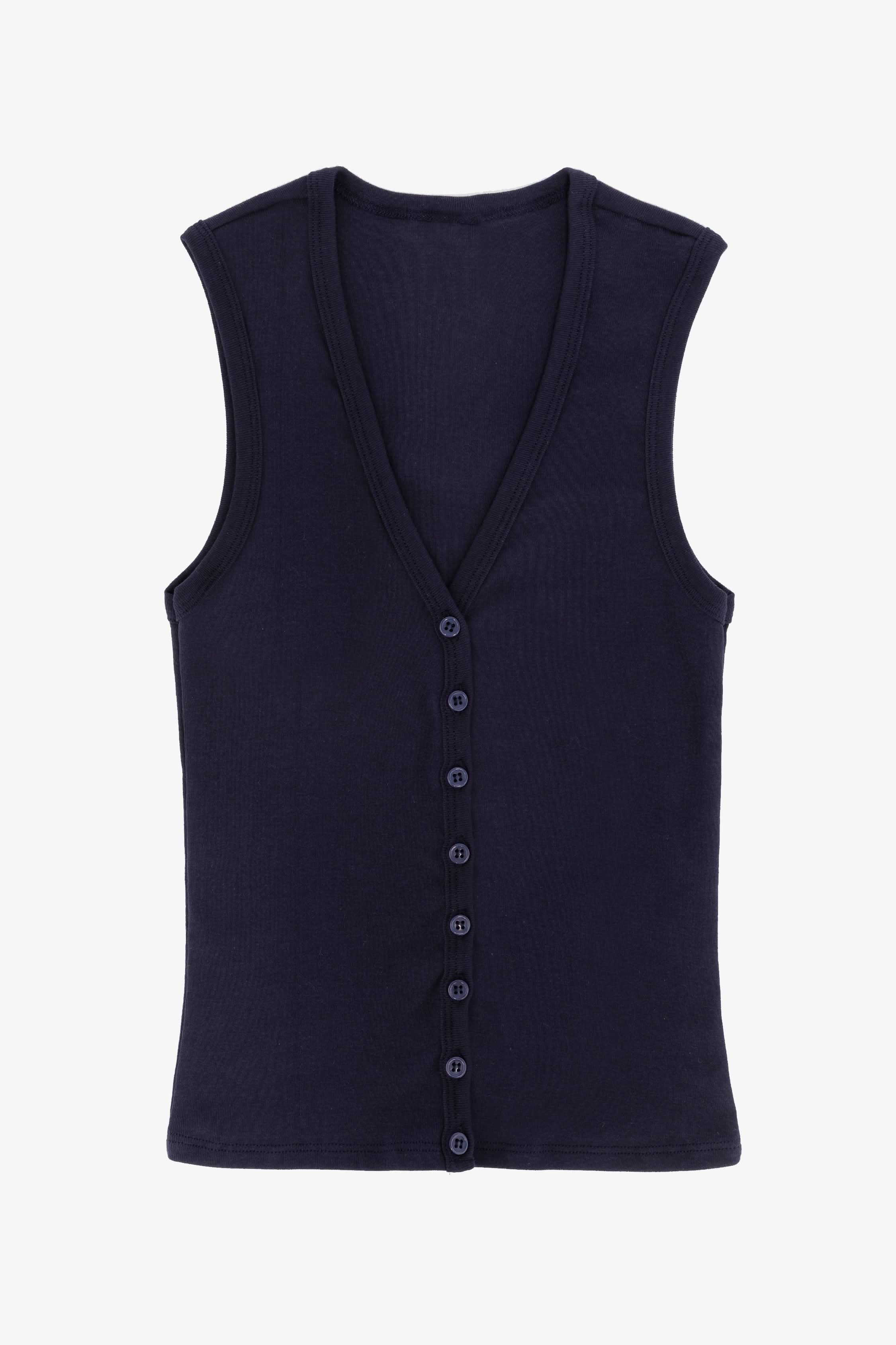 43575X - Baby Rib Sleeveless V Neck Button Up Top - Image 11