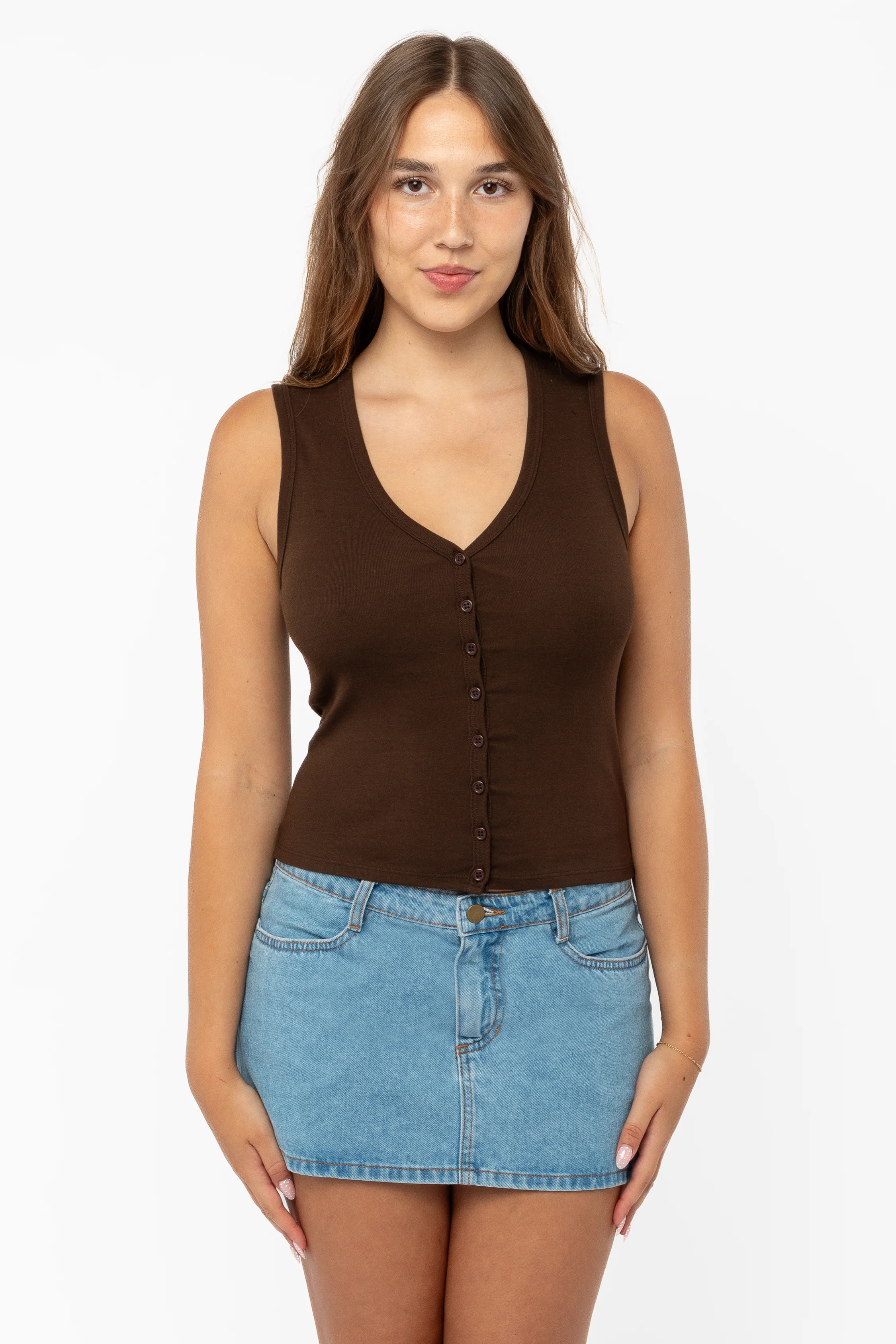 43575X - Baby Rib Sleeveless V Neck Button Up Top - Image 12
