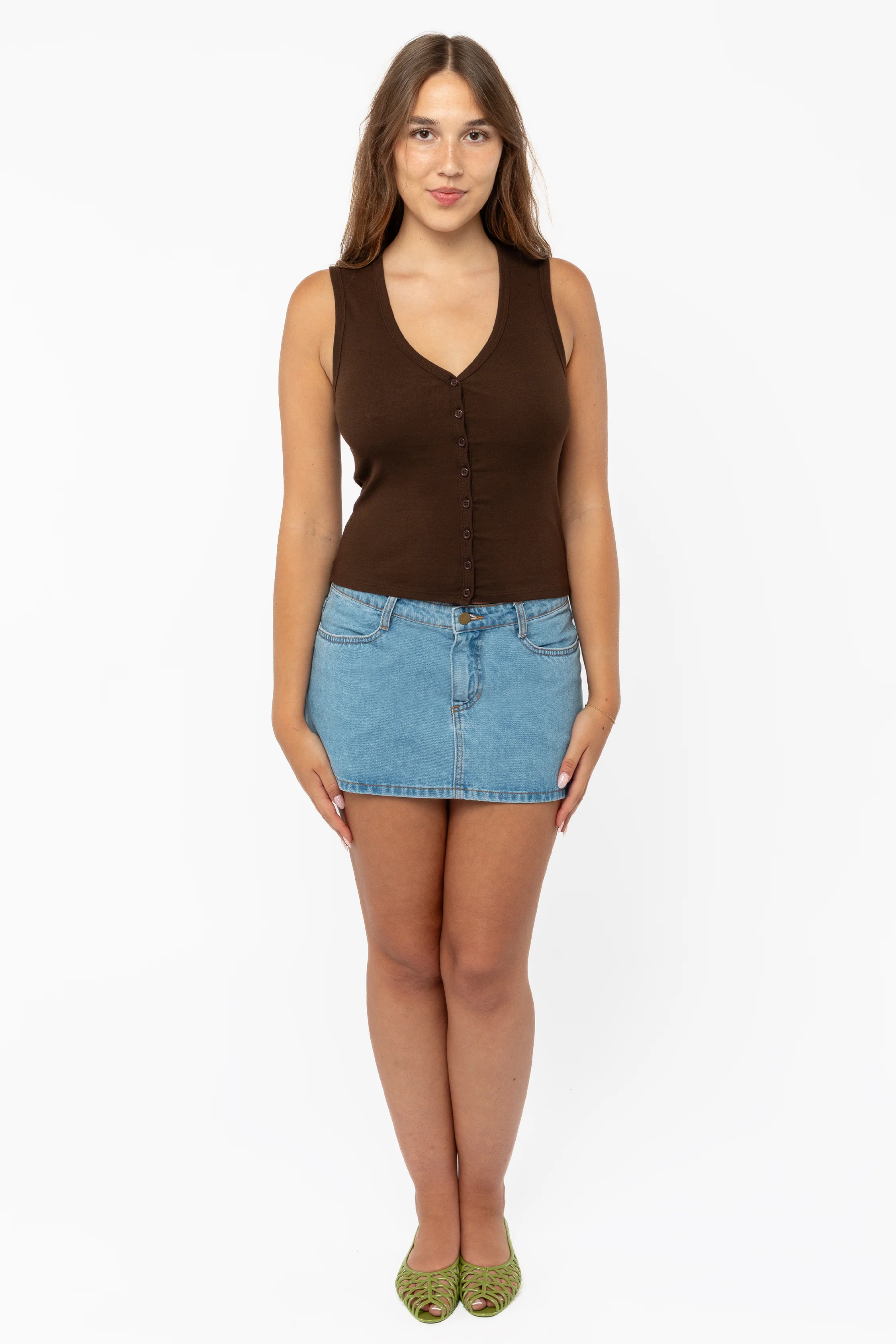 43575X - Baby Rib Sleeveless V Neck Button Up Top - Image 14