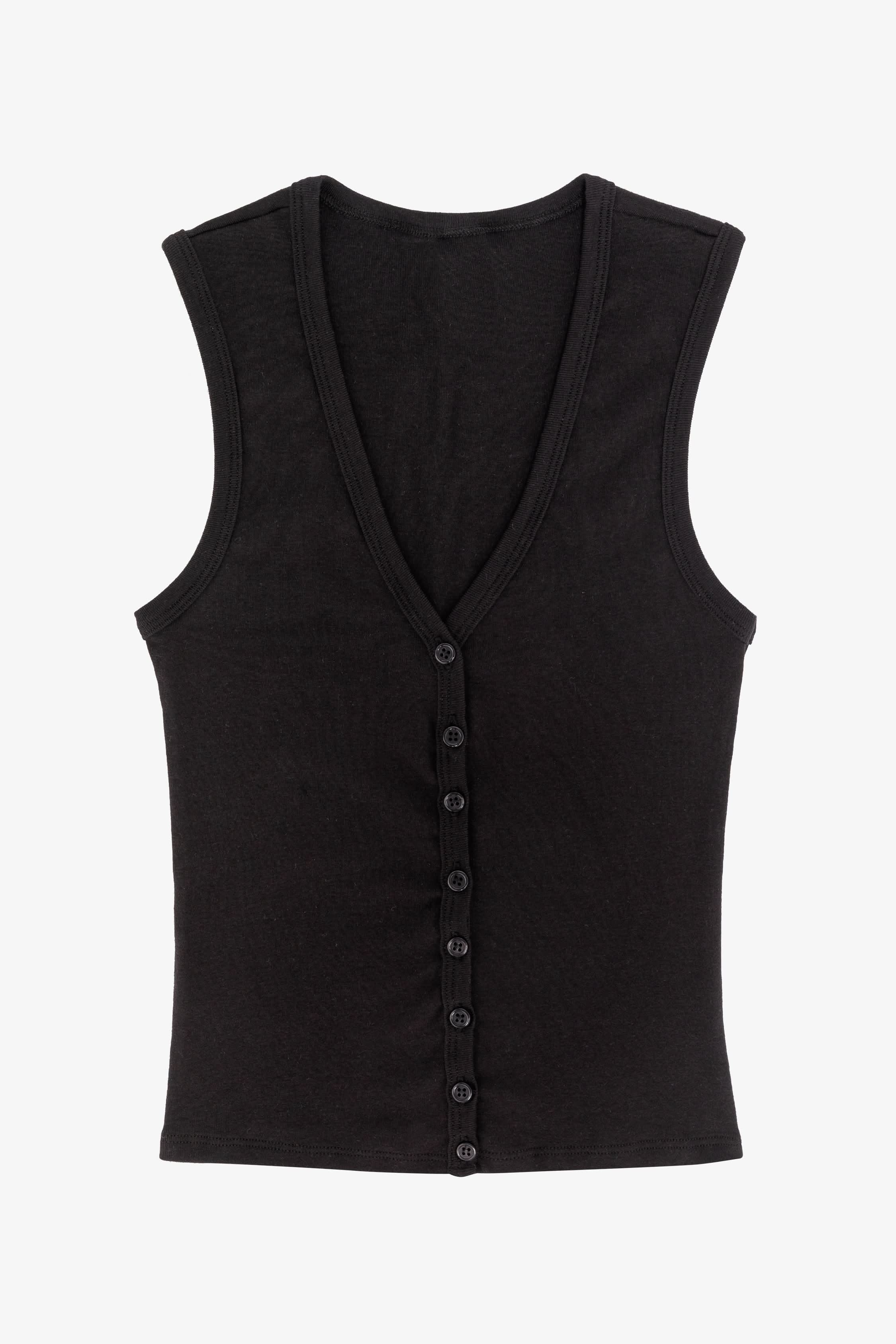 43575X - Baby Rib Sleeveless V Neck Button Up Top - Image 3