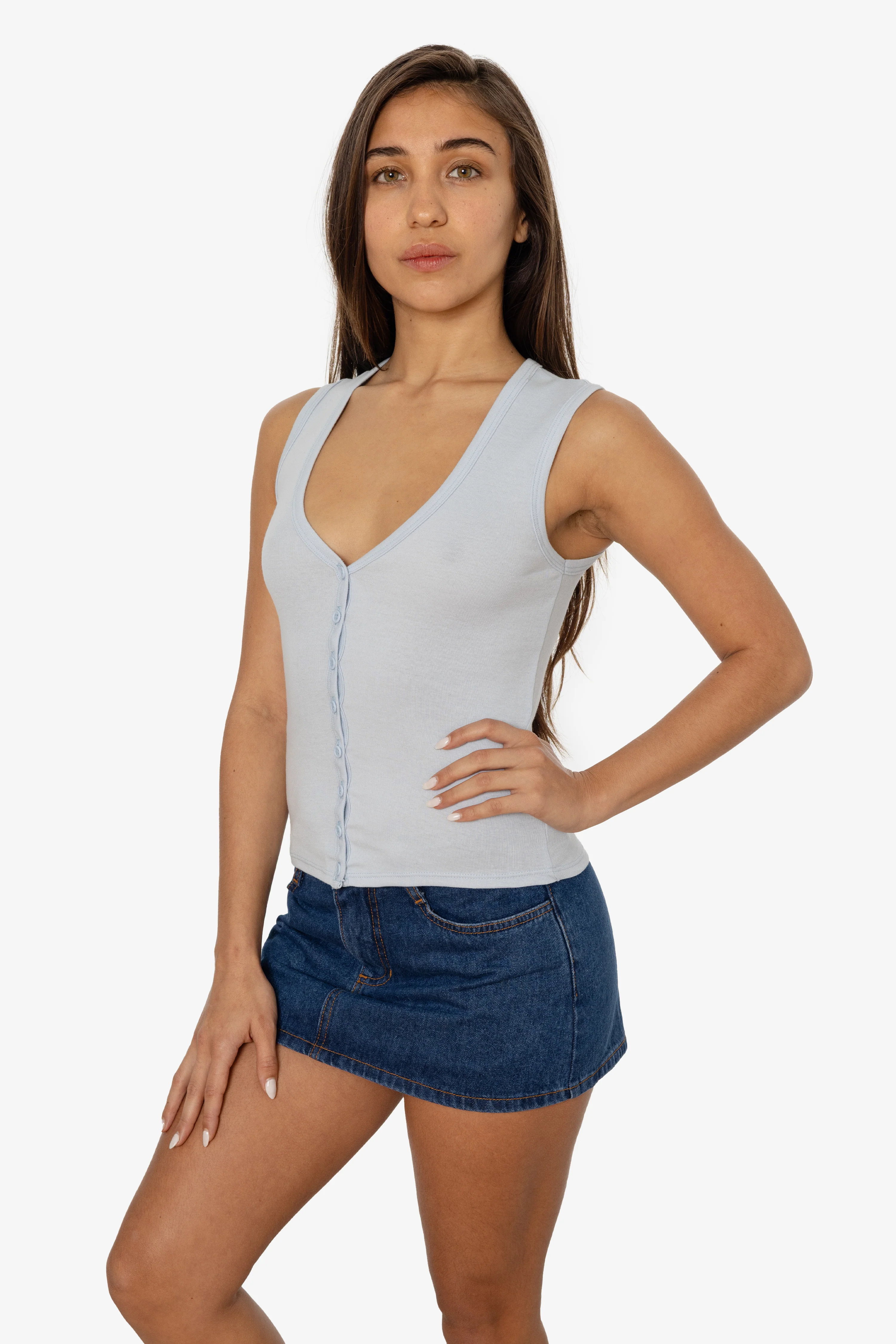43575X - Baby Rib Sleeveless V Neck Button Up Top - Image 30