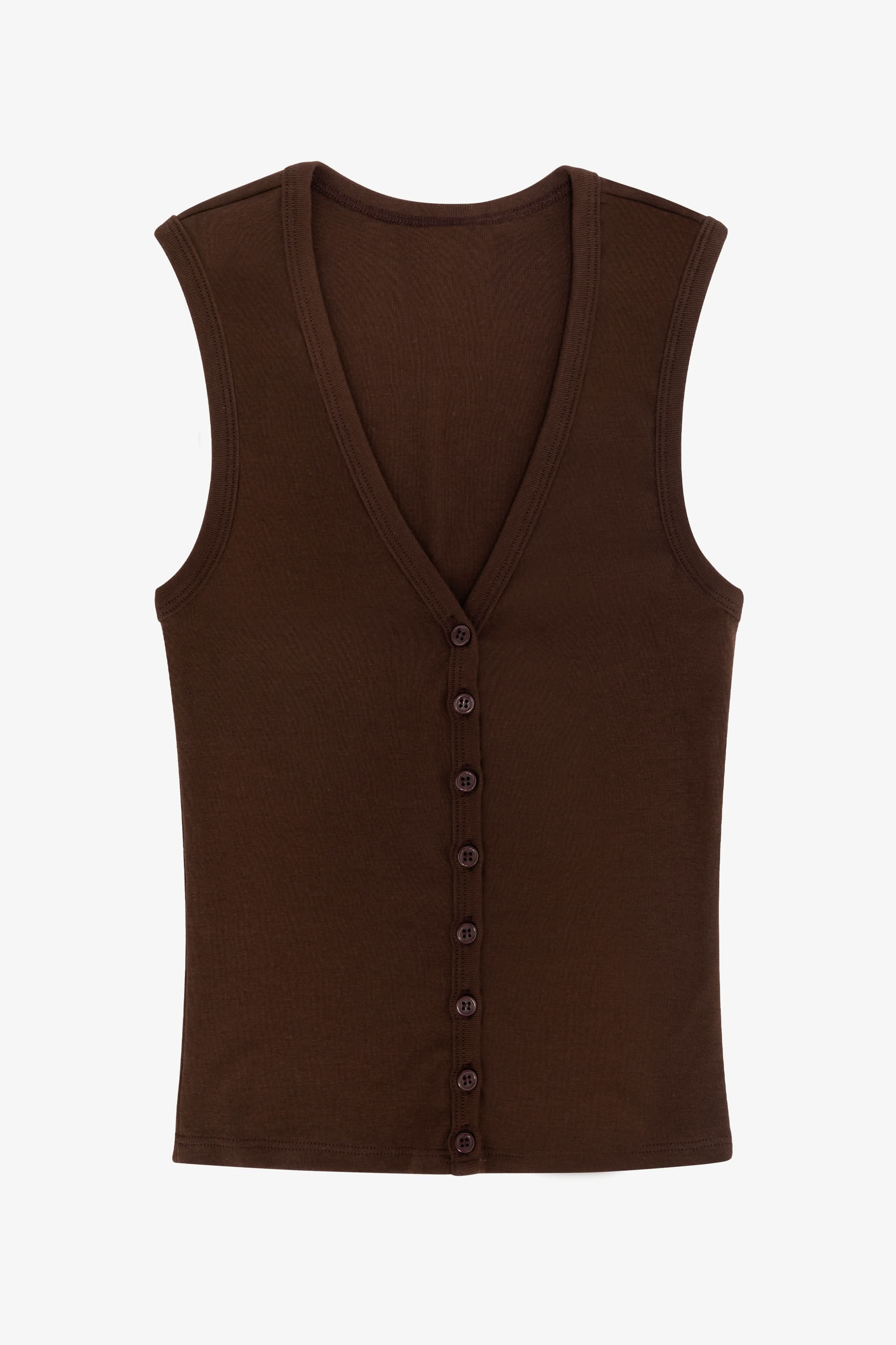 43575X - Baby Rib Sleeveless V Neck Button Up Top - Image 7