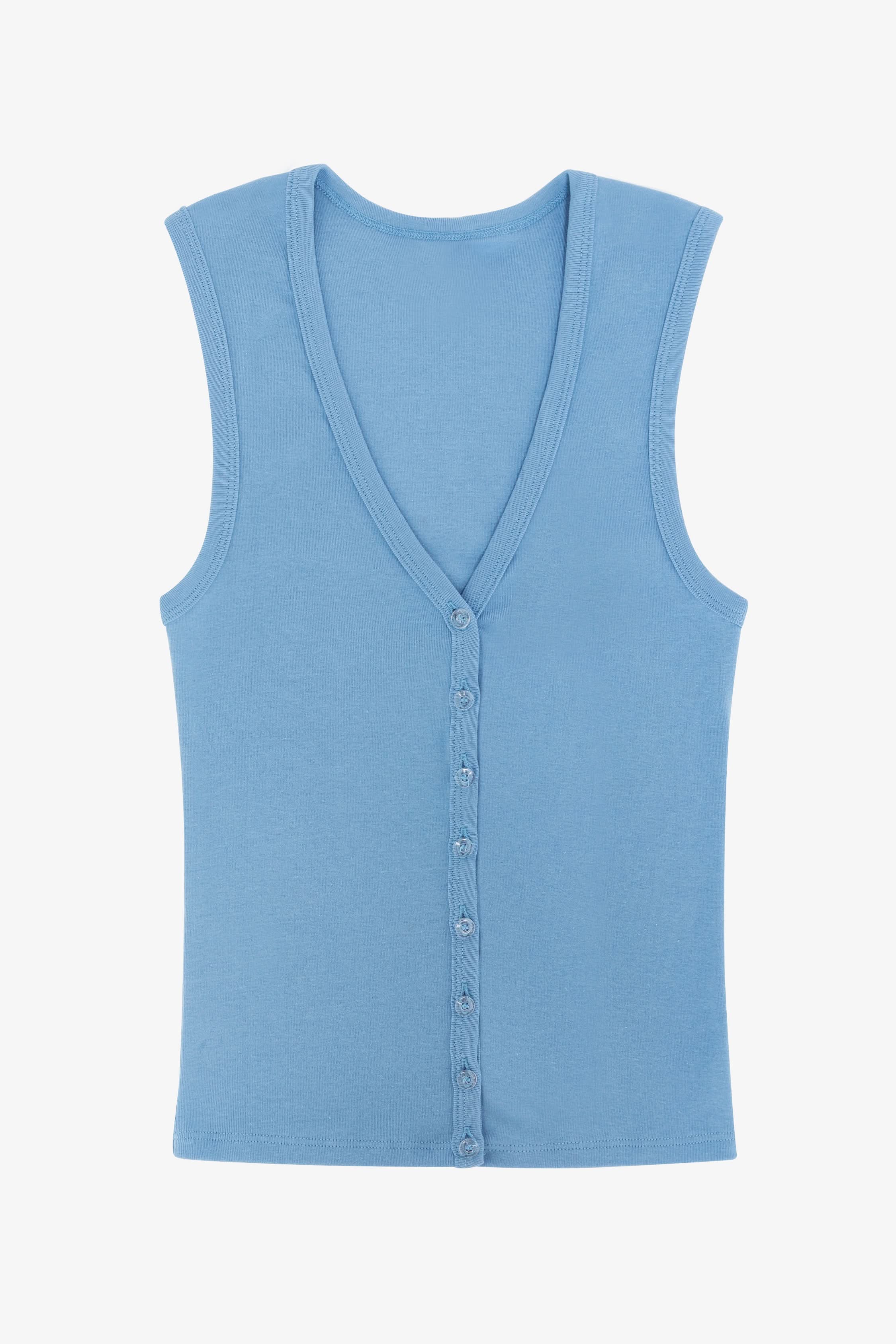 43575X - Baby Rib Sleeveless V Neck Button Up Top - Image 8