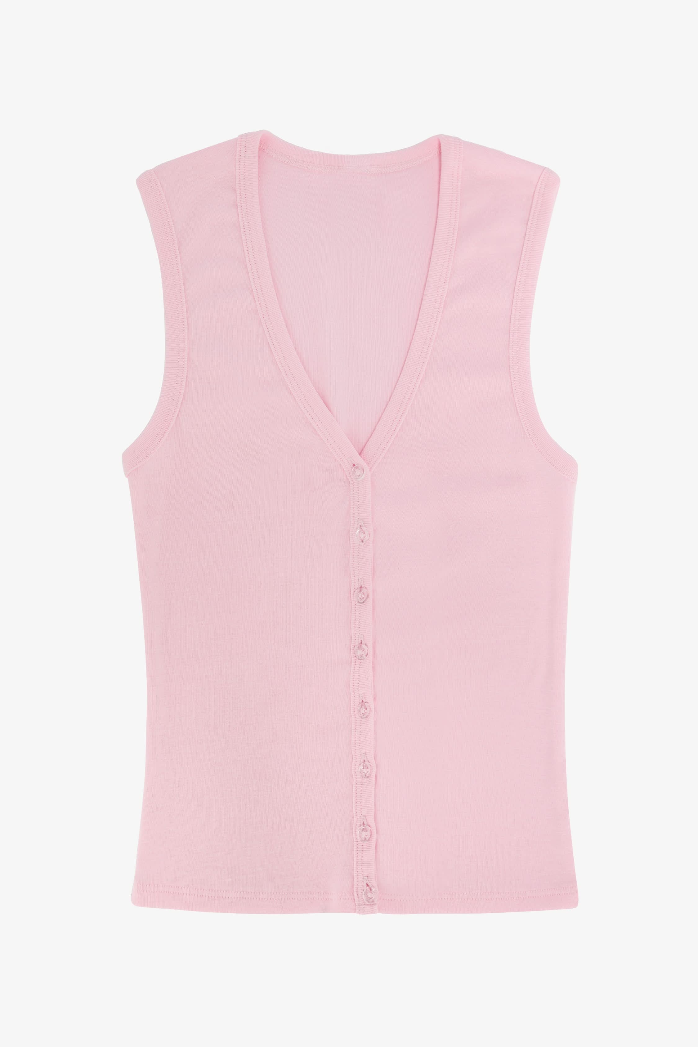 43575X - Baby Rib Sleeveless V Neck Button Up Top - Image 9