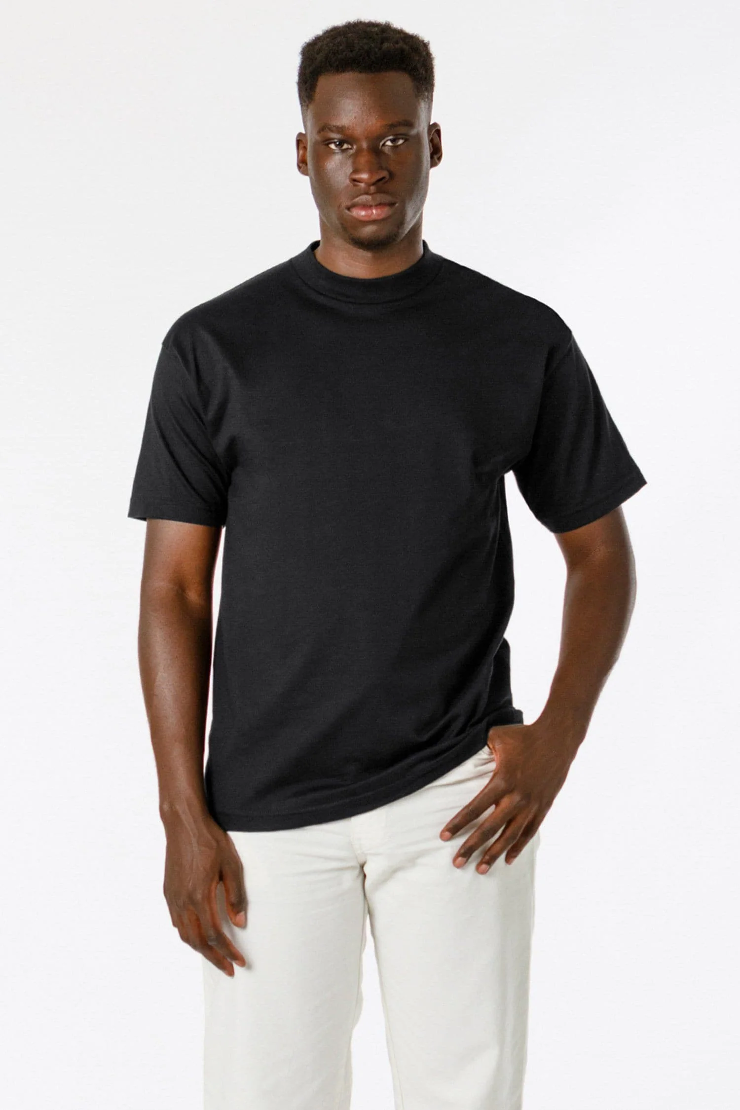 2017MN - 6.0oz Mock Crew Neck Heavy Combed Cotton T-Shirt - Image 5