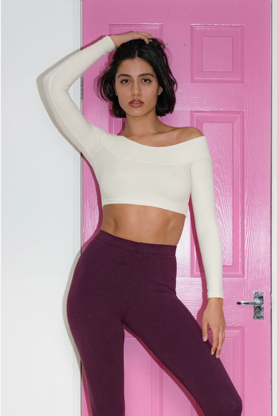 83074GD - Cotton Spandex Long Sleeve Off Shoulder Crop Top - Image 10