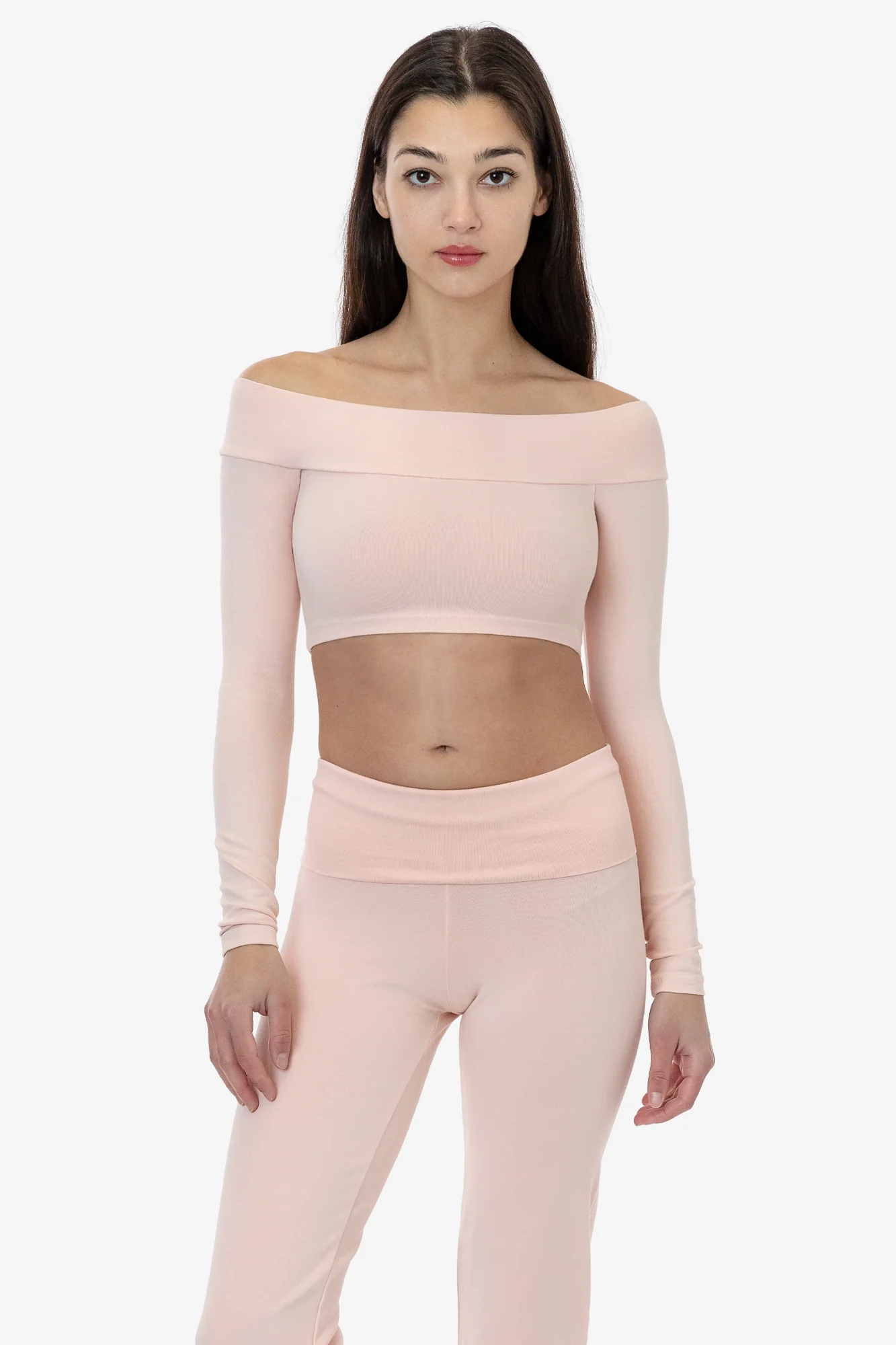 83074GD - Cotton Spandex Long Sleeve Off Shoulder Crop Top - Image 9