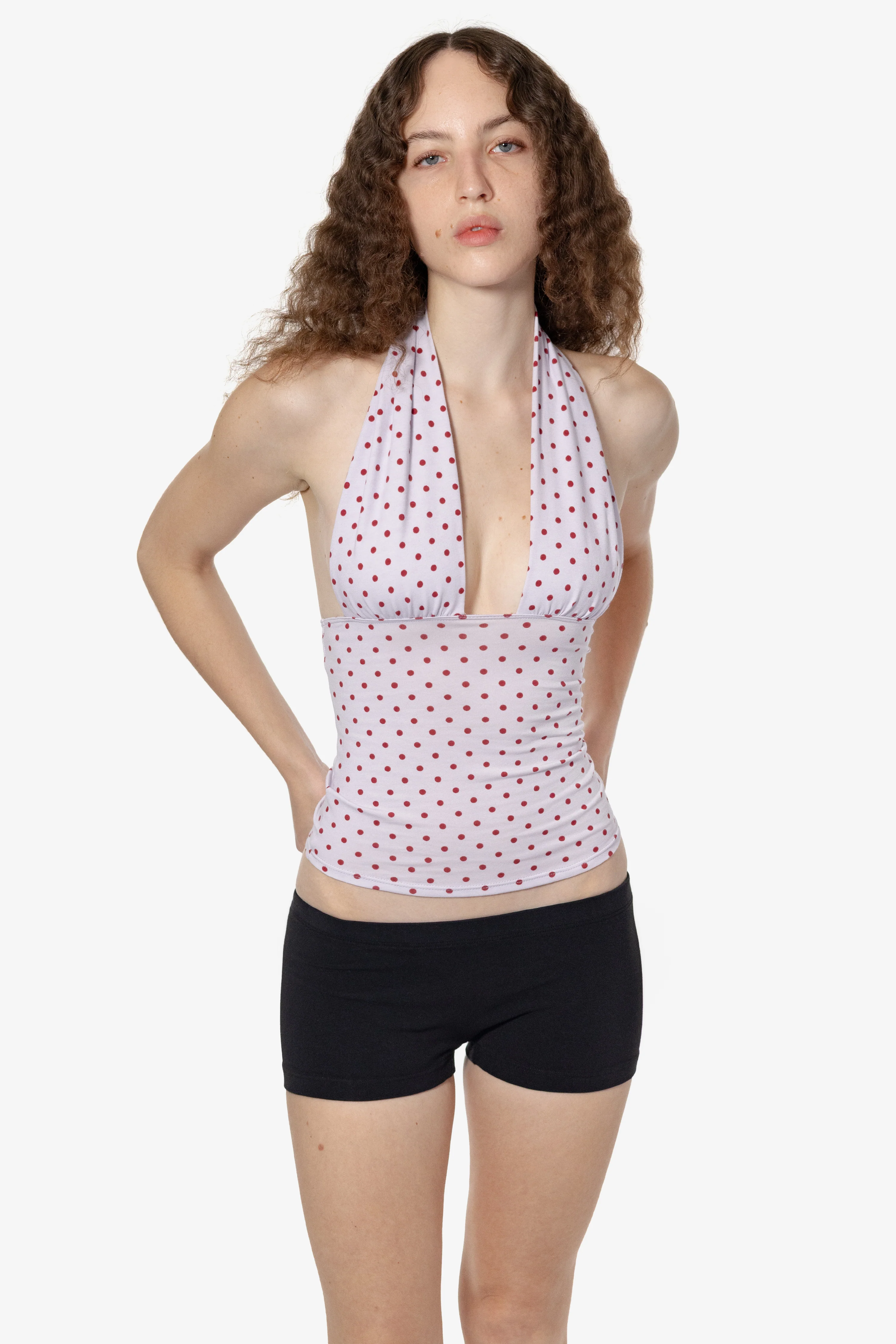 83853P - Cotton Spandex Printed Ruched Halter Top - Image 3