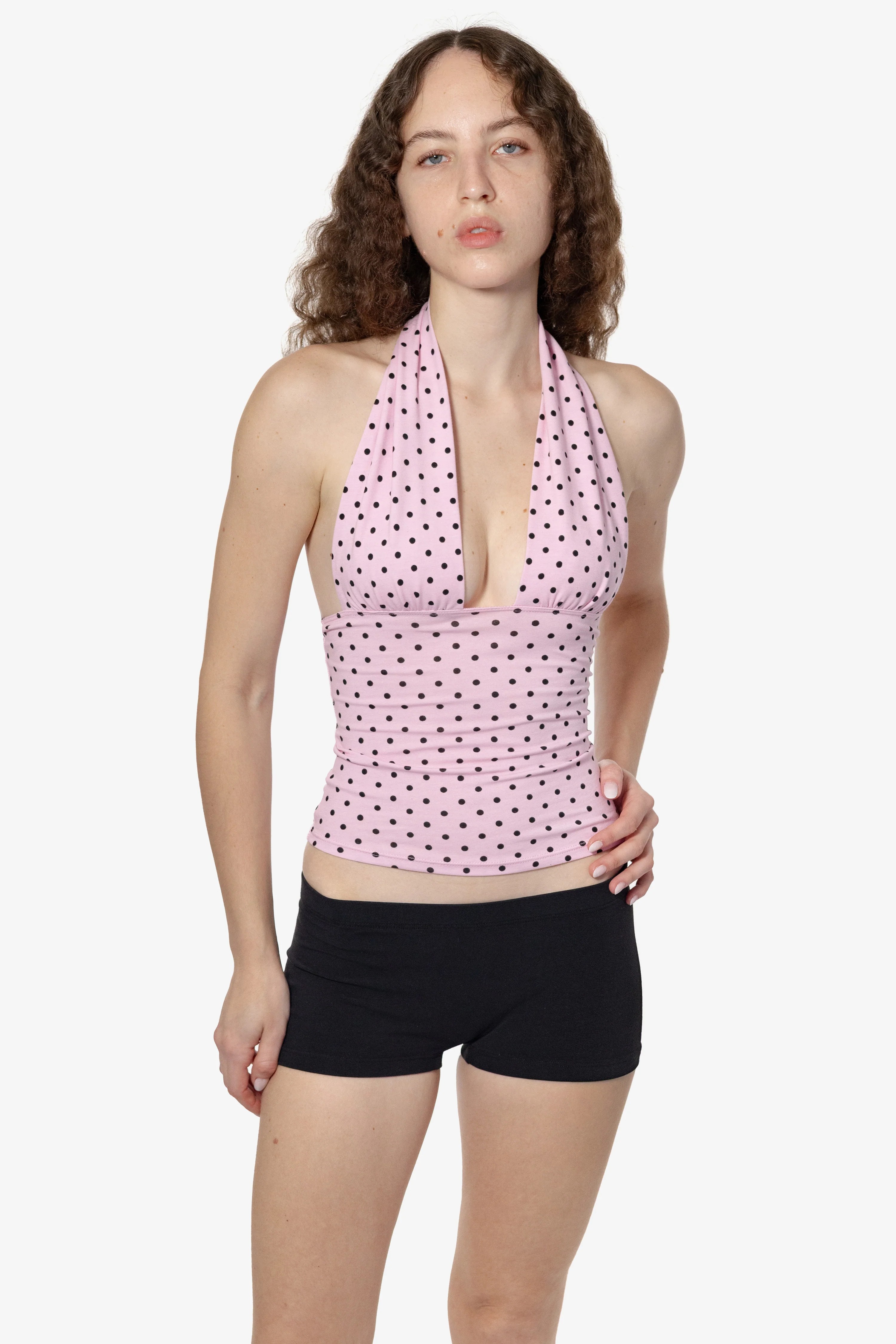 83853P - Cotton Spandex Printed Ruched Halter Top - Image 7
