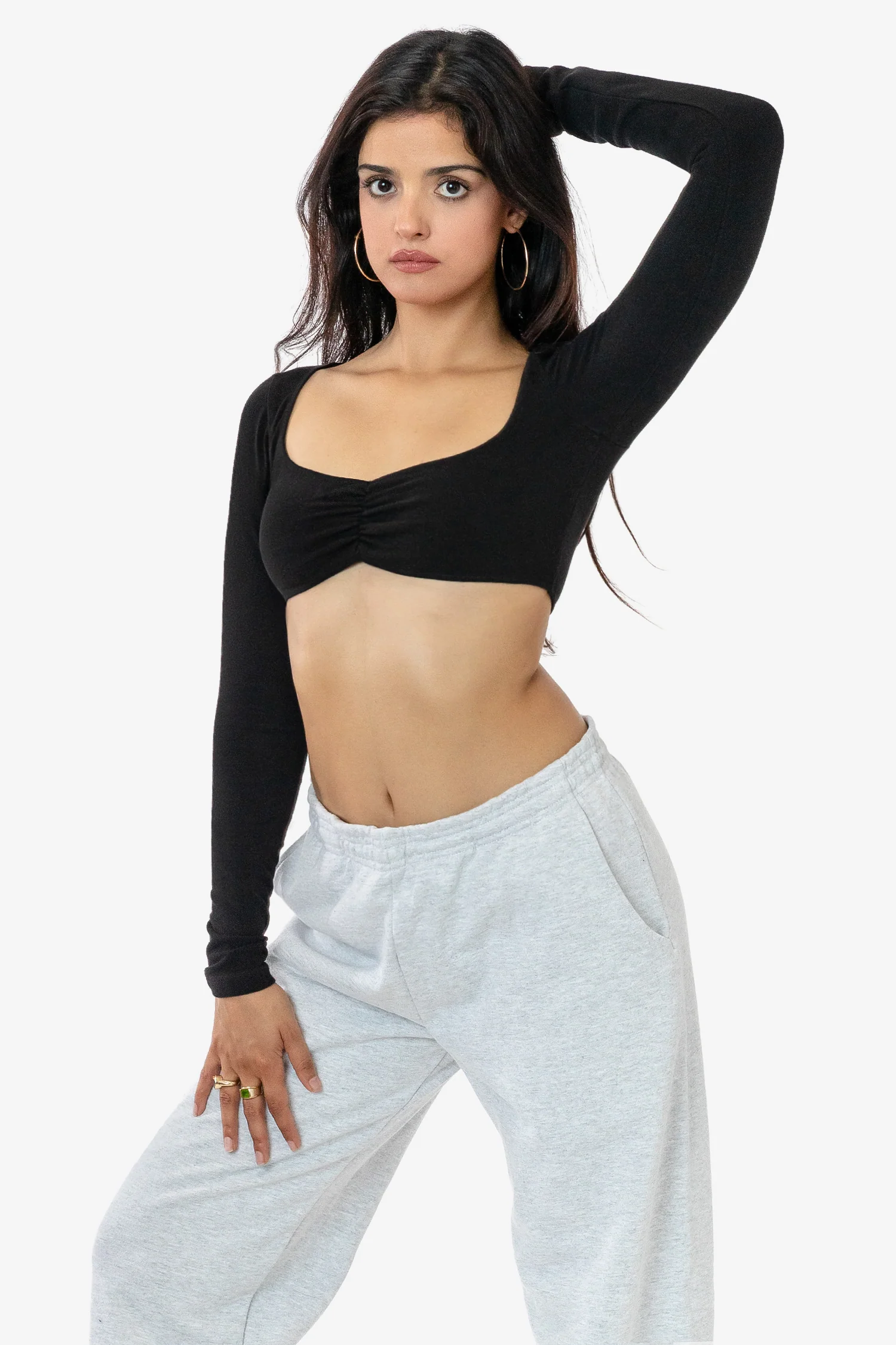 8387GD - Garment Dye Ruched Long Sleeve Micro Crop Top - Image 4