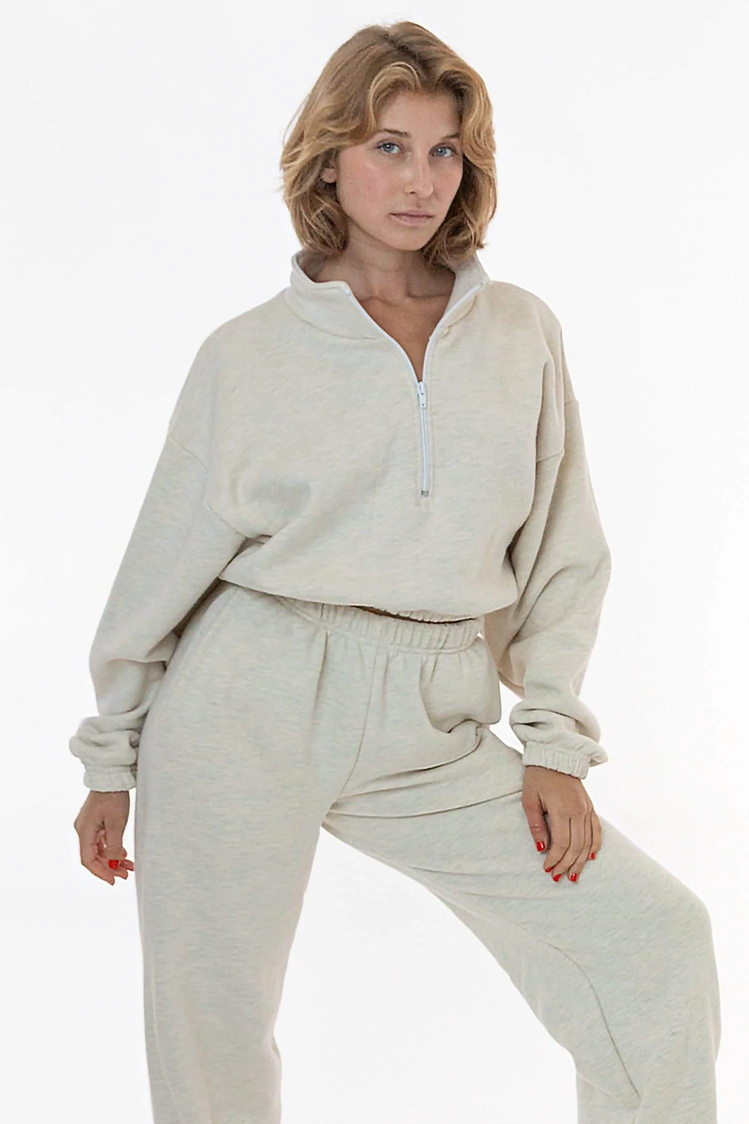 CF396 - Cotton Fleece Half Zip Cropped Pullover - Image 10