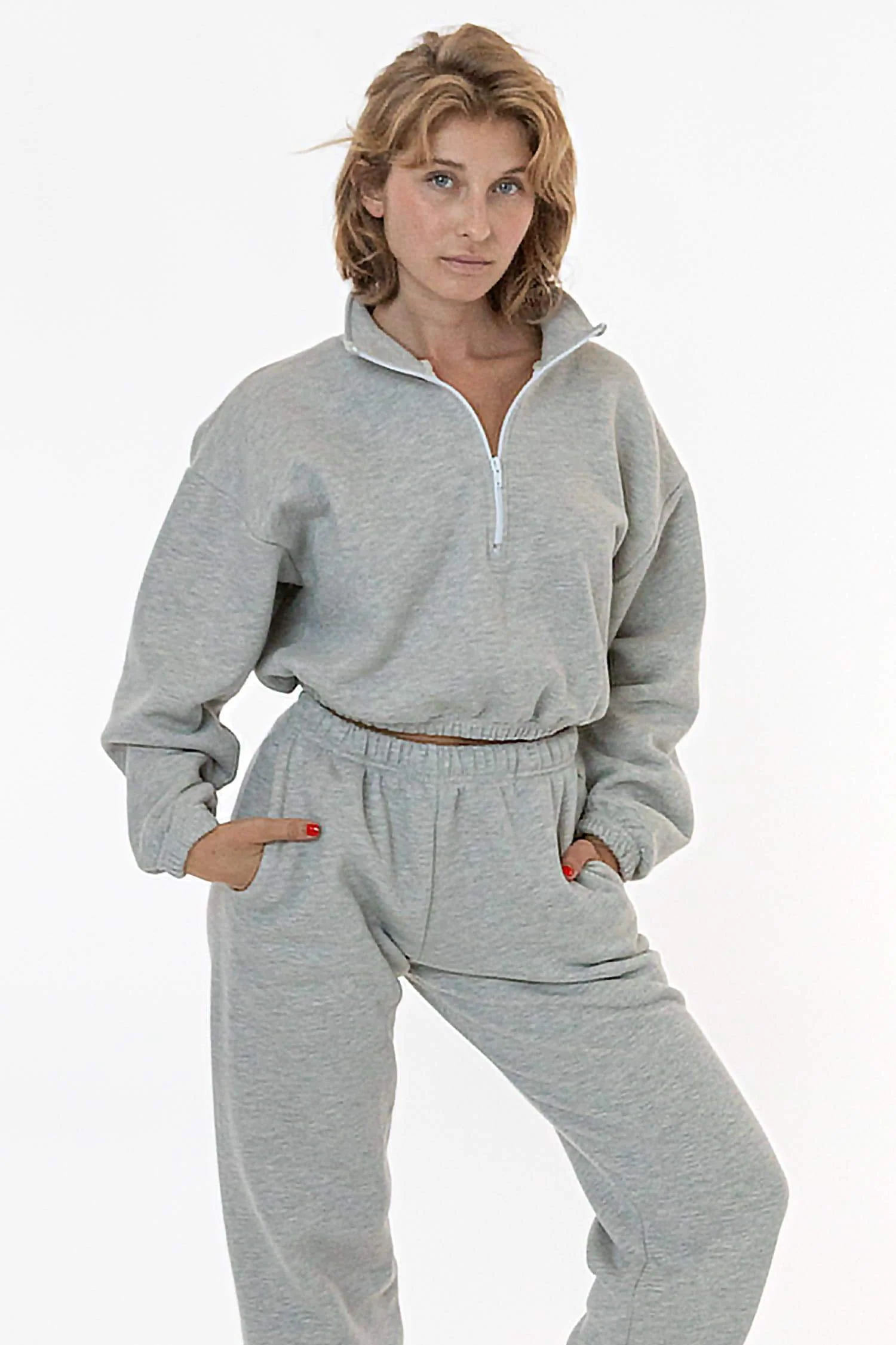 CF396 - Cotton Fleece Half Zip Cropped Pullover - Image 7