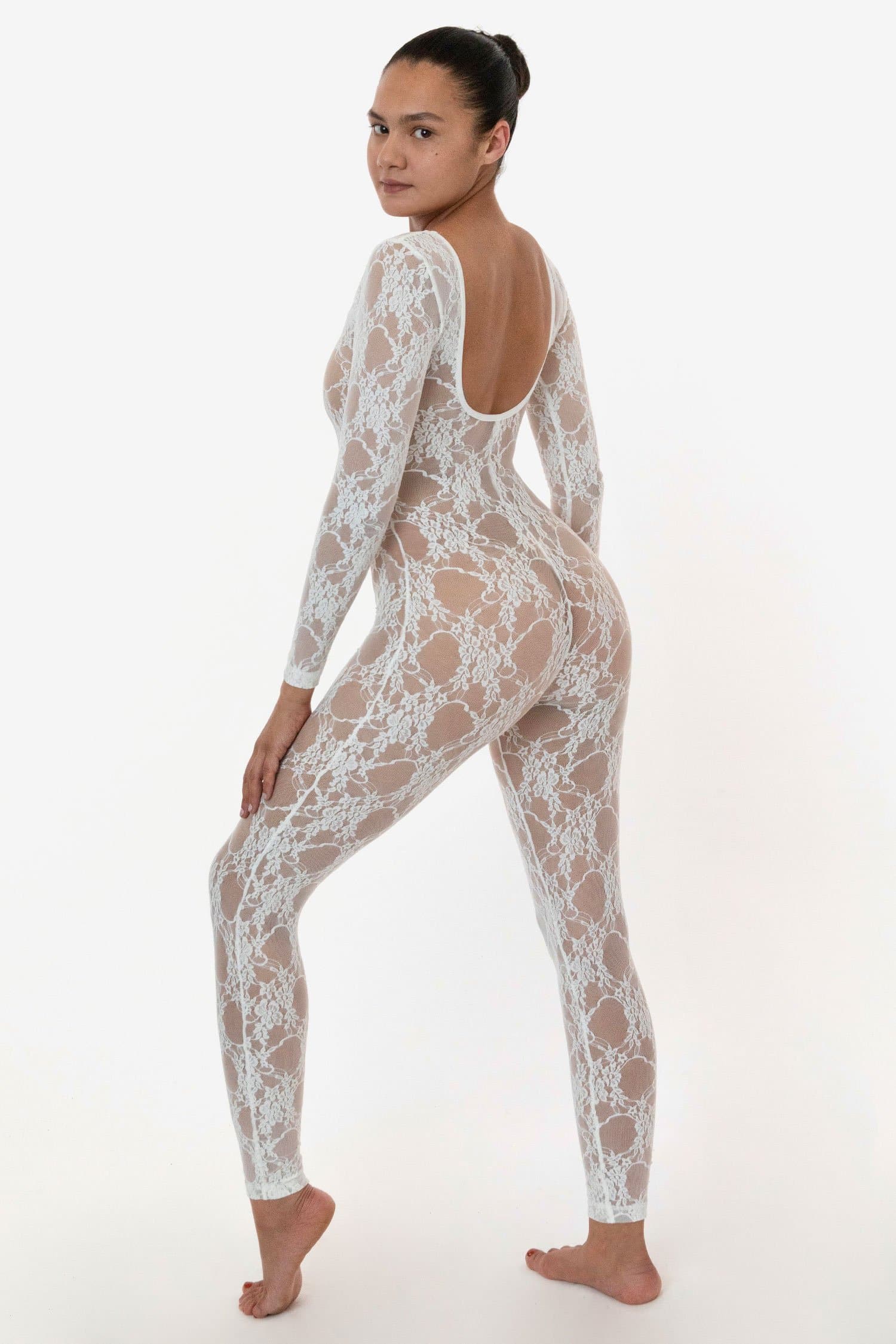 FNS028 - Floral Lace Long Sleeve Scoop Unitard - Image 6