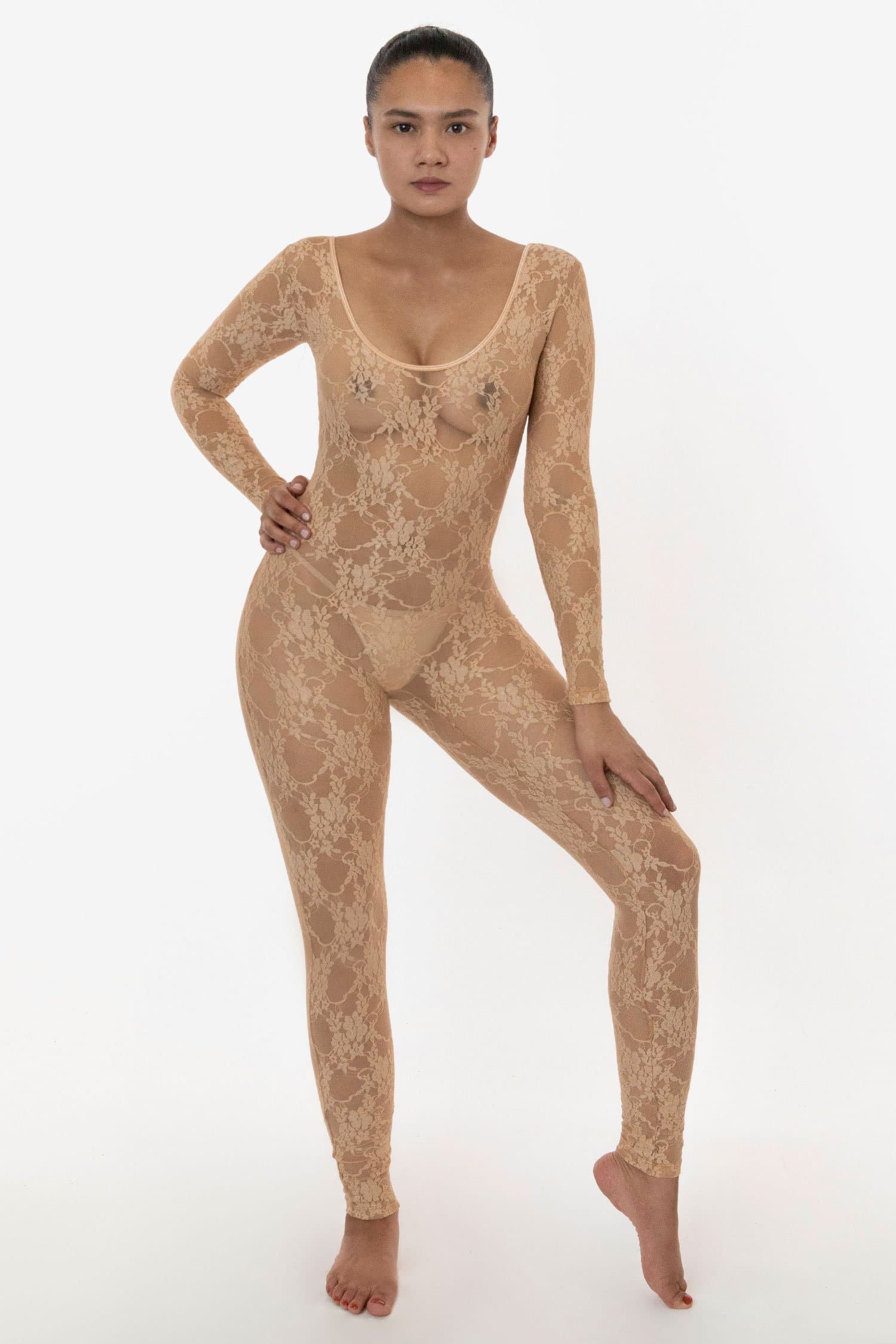 FNS028 - Floral Lace Long Sleeve Scoop Unitard - Image 8