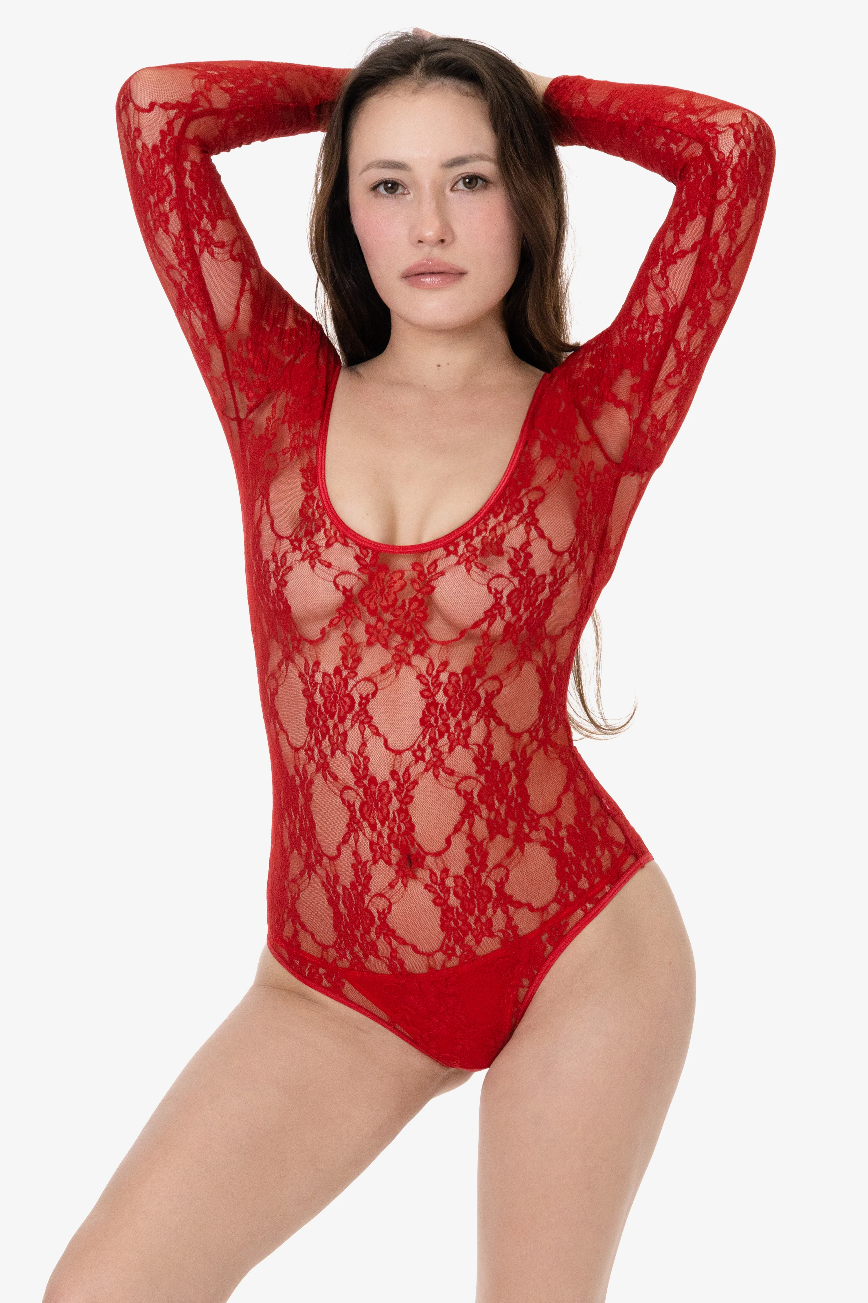 FNS328 - Floral Lace Long Sleeve Scoopneck Bodysuit - Image 3