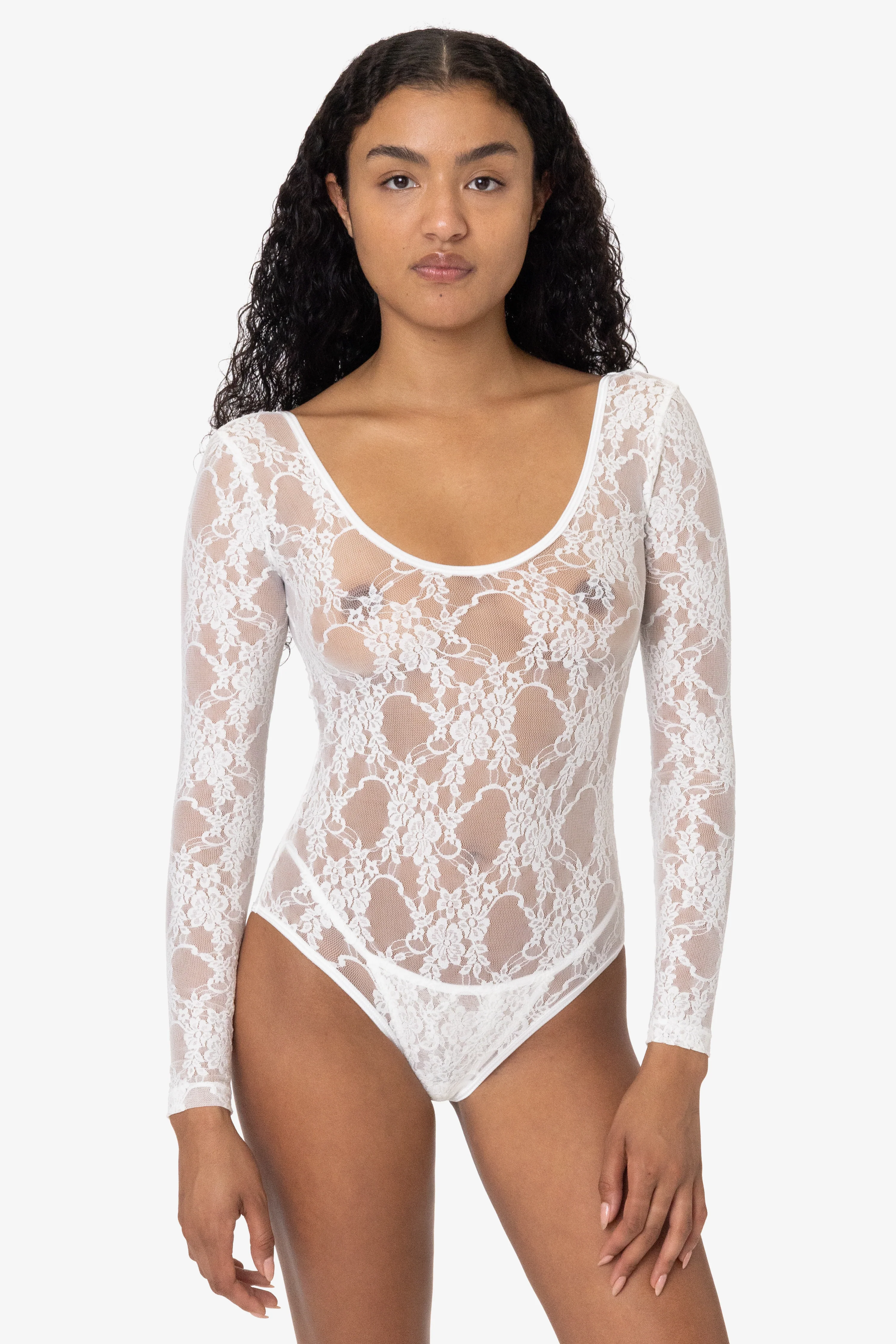 FNS328 - Floral Lace Long Sleeve Scoopneck Bodysuit - Image 4