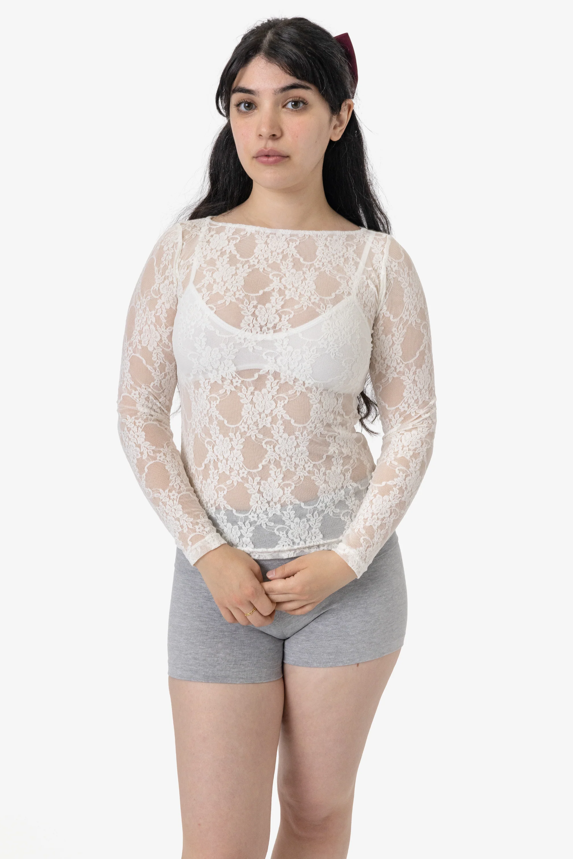 FNS344 - Floral Lace Long Sleeve Boatneck Top - Image 4