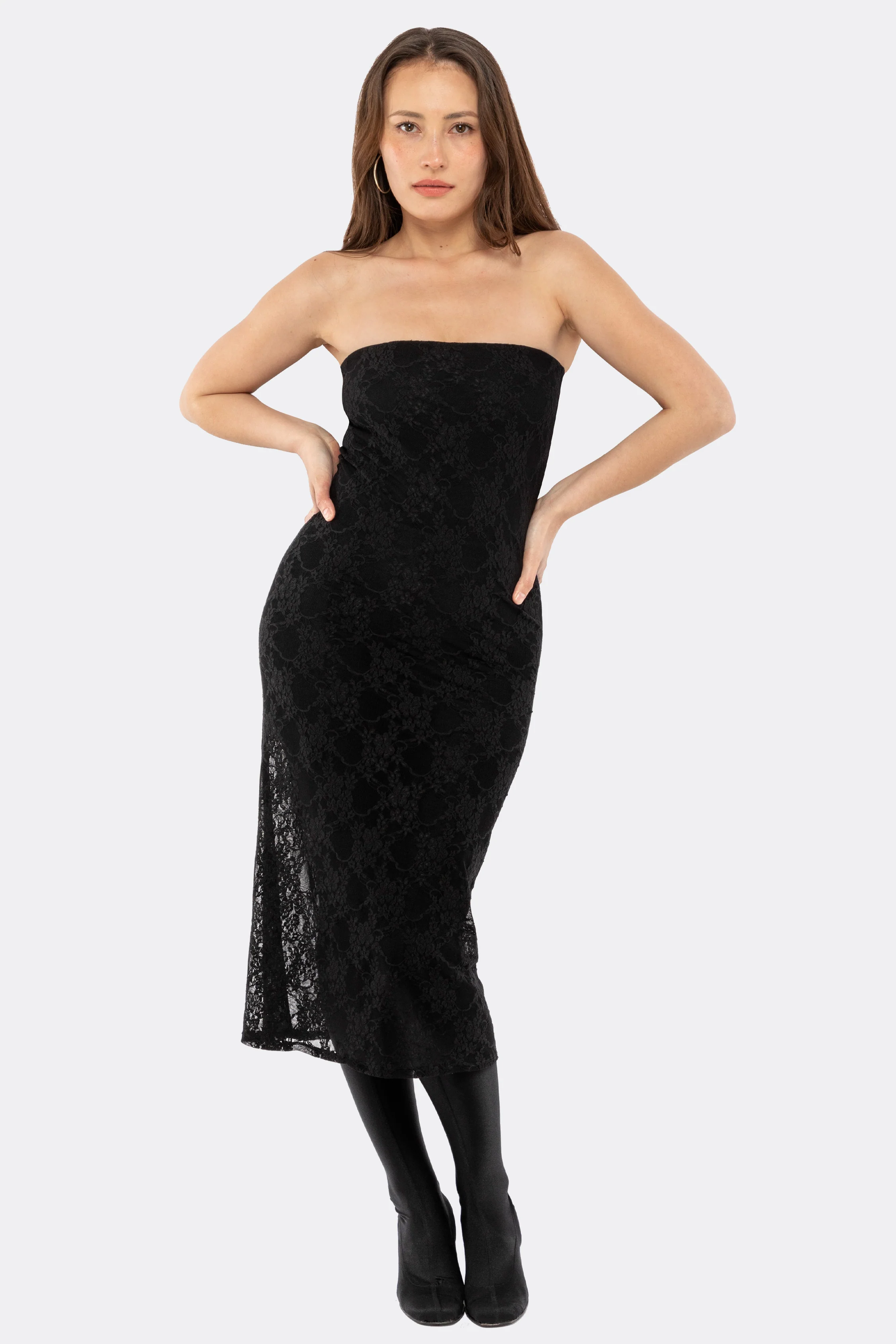 FNS800 - Floral Lace Midi Tube Dress - Image 4